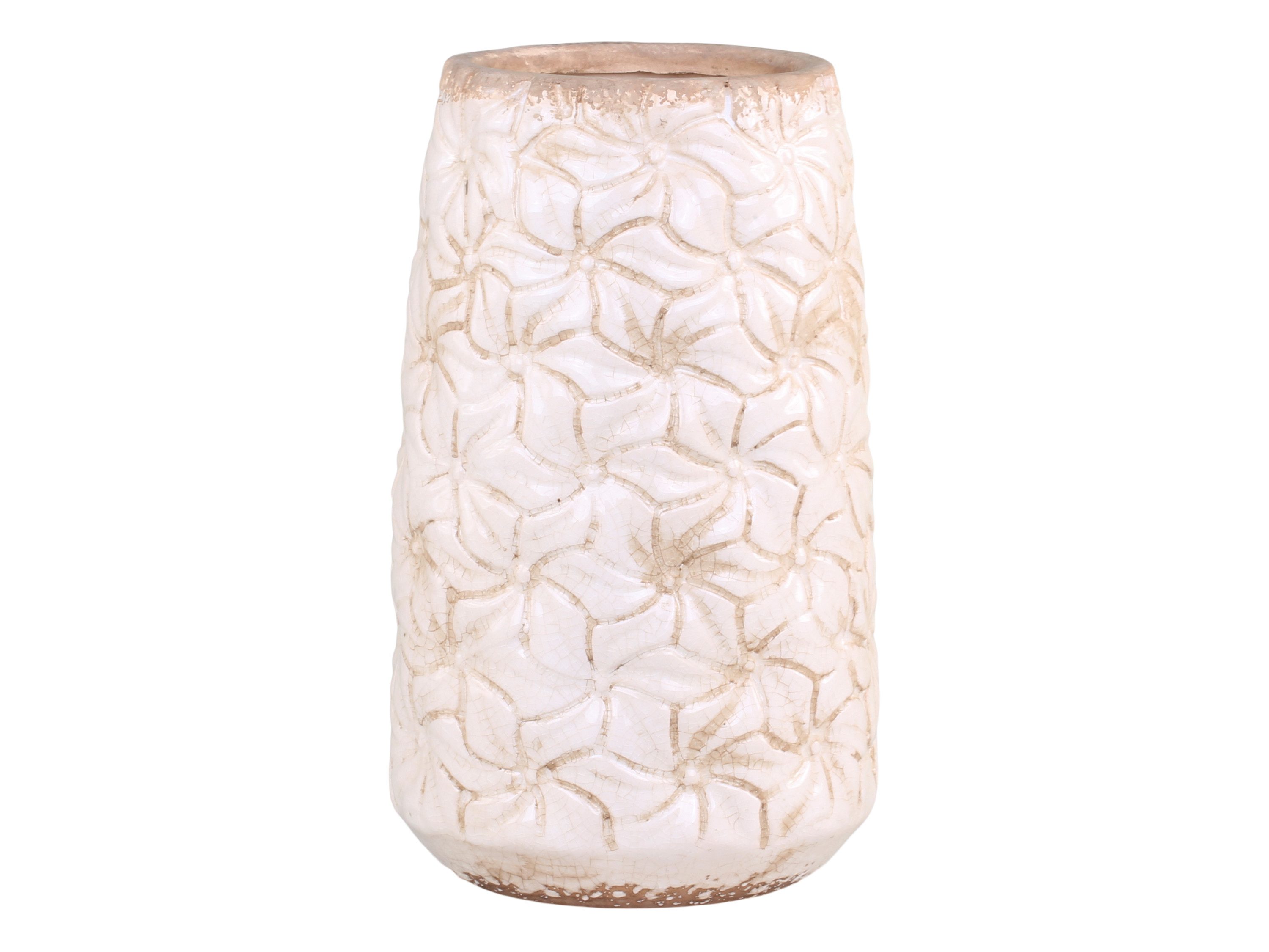 Chic Antique Blumentopf Colmar Keramik Übertöpfe Vasen und Krüge Creme 3D floral Landhaus, Reliefmuster, Keramik außen glasiert