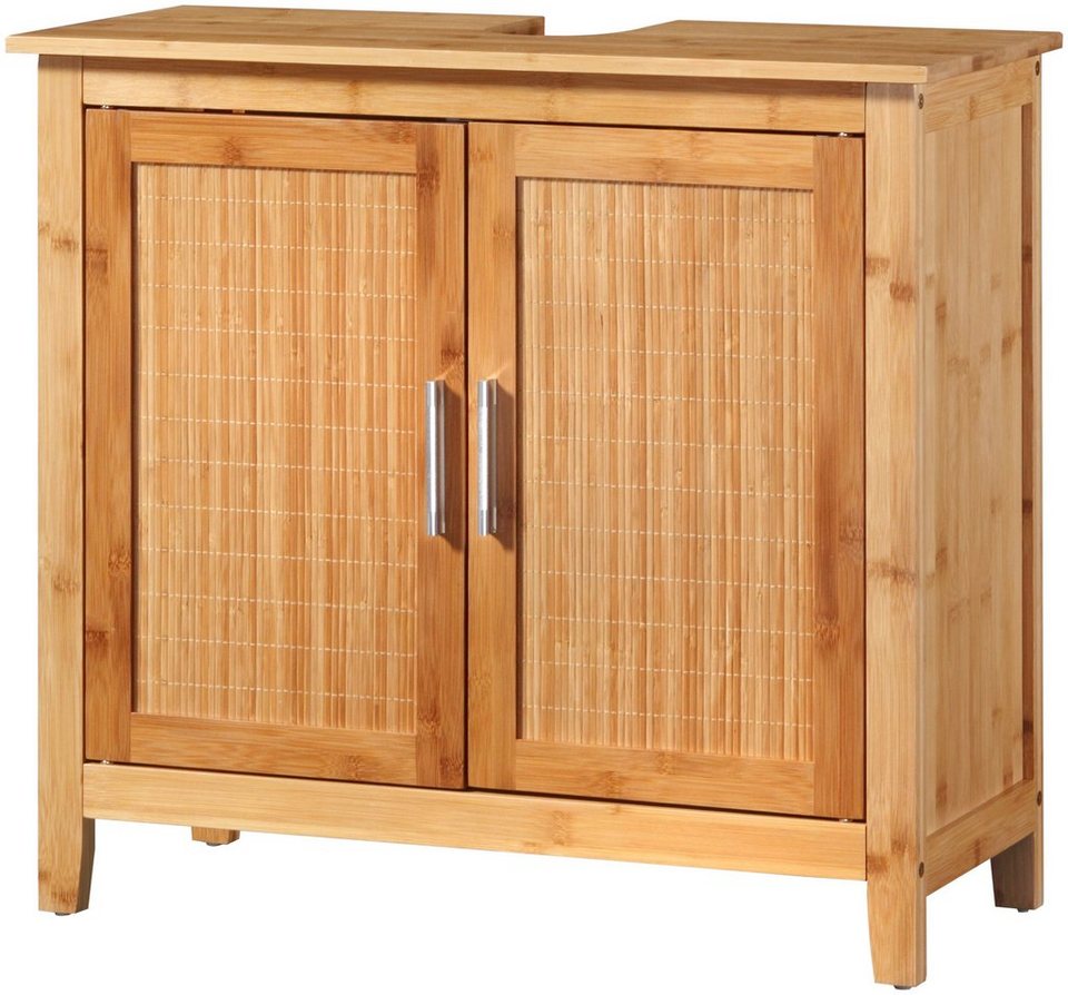 welltime Waschbeckenunterschrank Bambus mit Siphonausschnitt, Breite 67 cm,  Badschrank aus Bambus