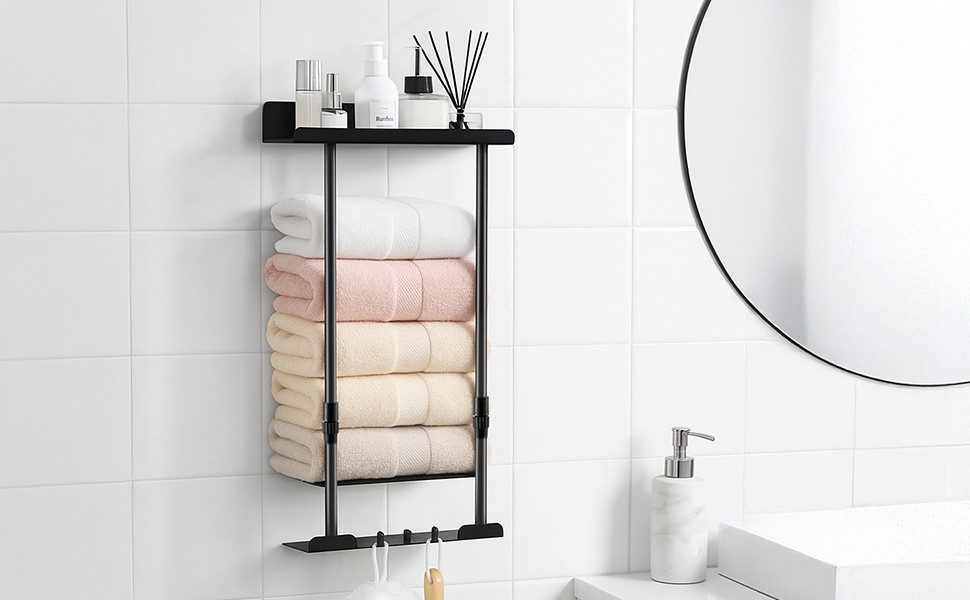 Youyijia Autokleiderbügel Verstellbarer Handtuchhalter Schwarz – Ausziehbarer Badetuchhalter