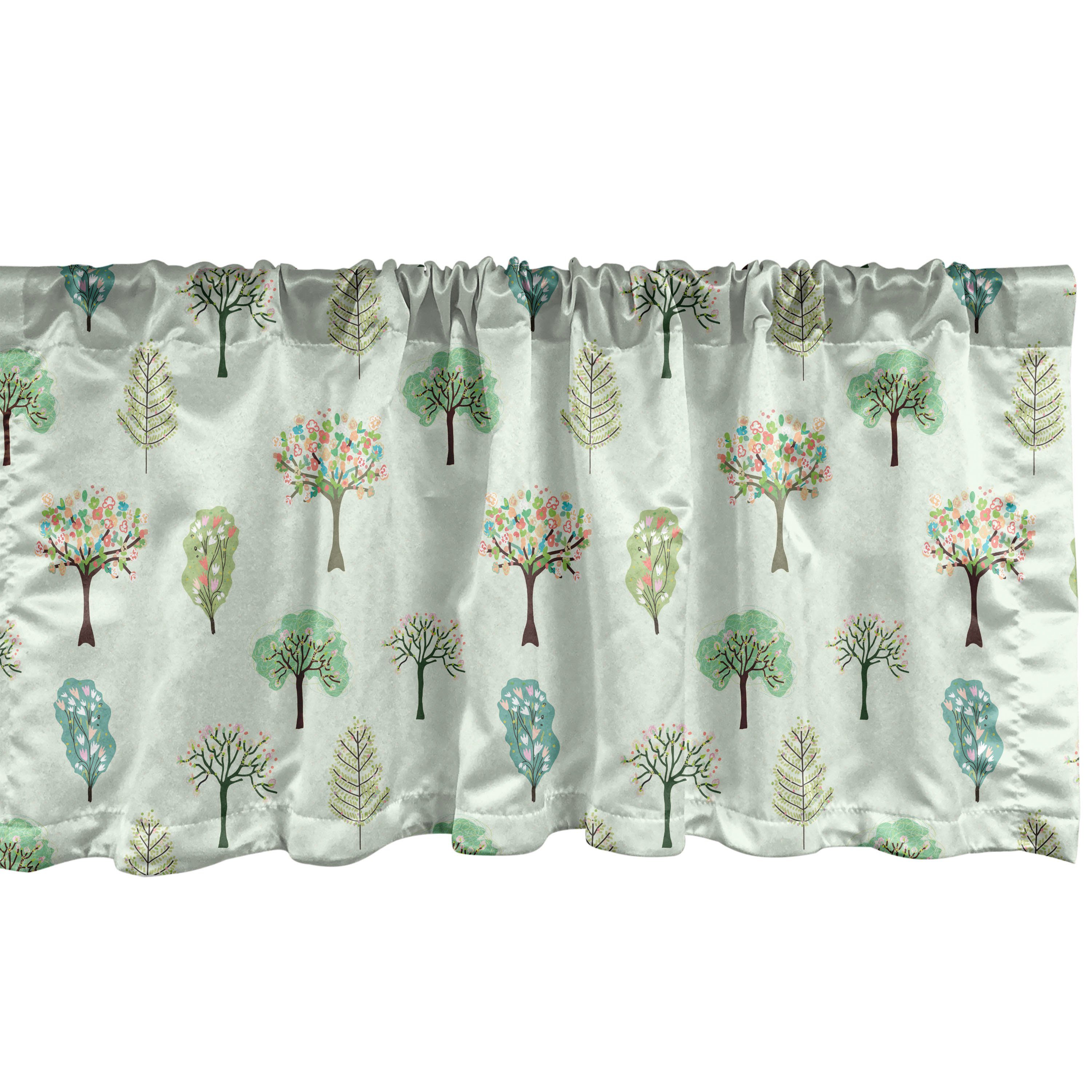 Scheibengardine Vorhang Volant für Küche Schlafzimmer Dekor mit Stangentasche, Abakuhaus, Microfaser, Wald Floral Design Bäume