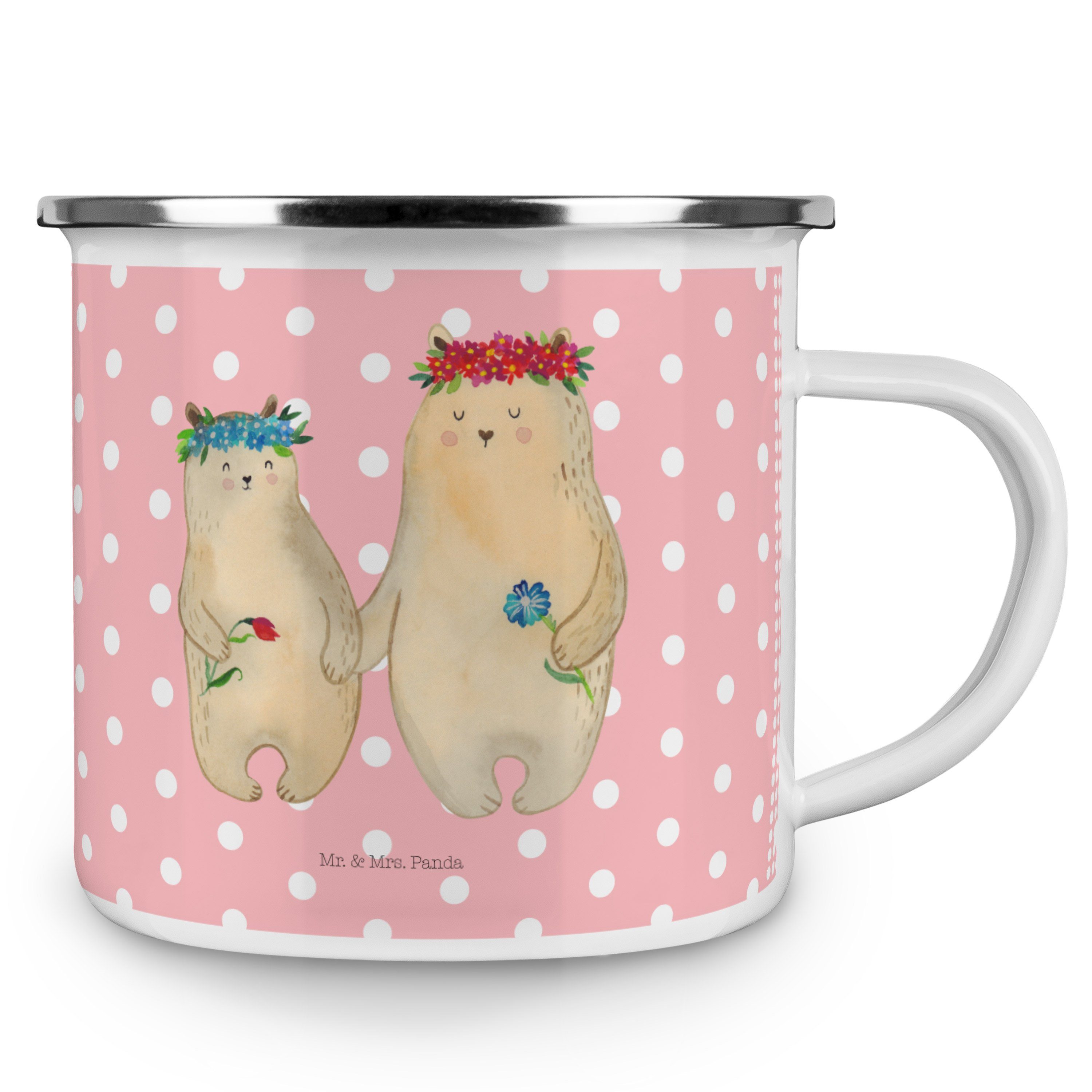 Blumenkranz Mr. Mrs. Emaille - Panda Geschenk, f, Bären Pastell Bruder, Metalltasse Becher mit Rot & -