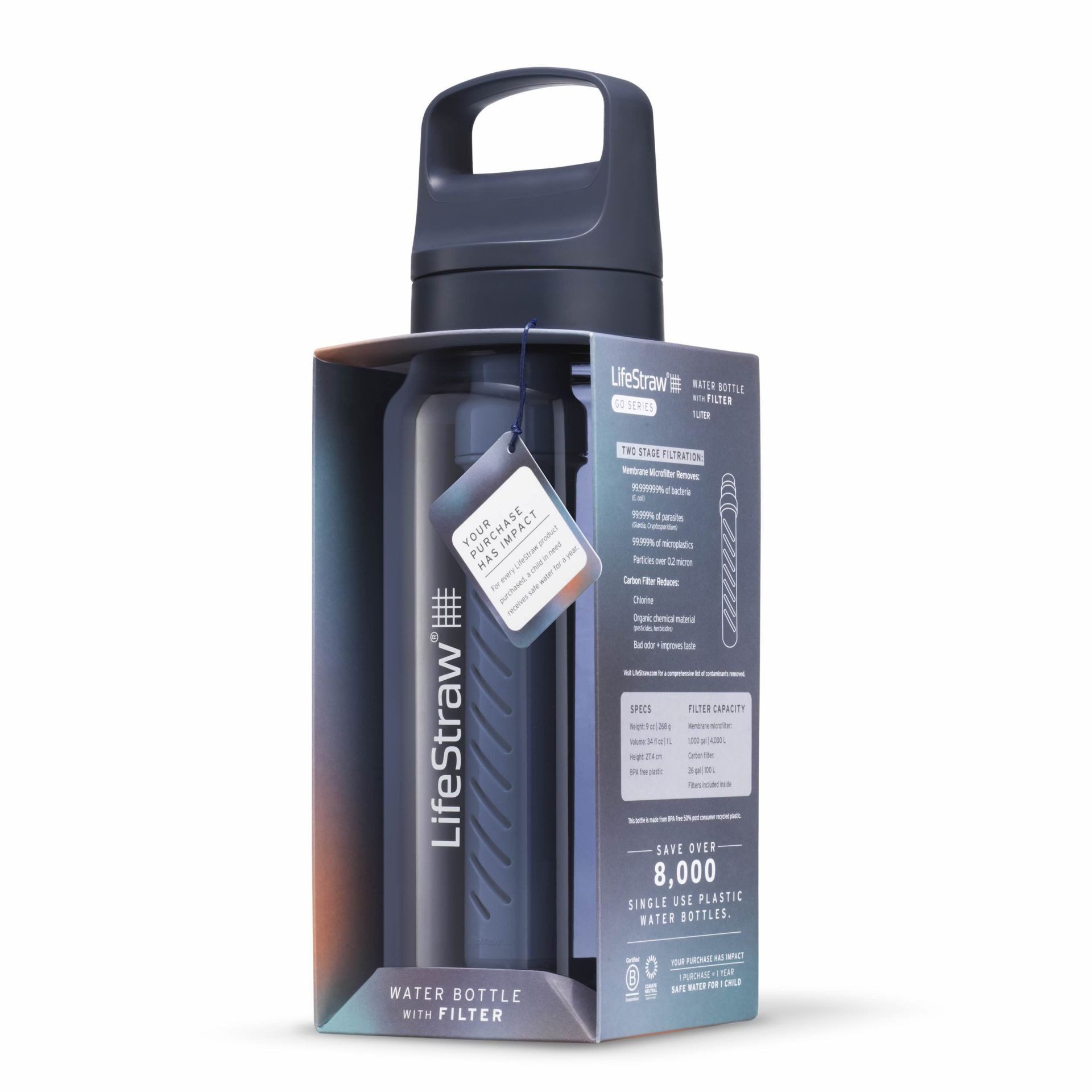 LifeStraw Trinkflasche Go Series mit Wasserfilter, Verschluss mit Silikonmundstück, BPA frei