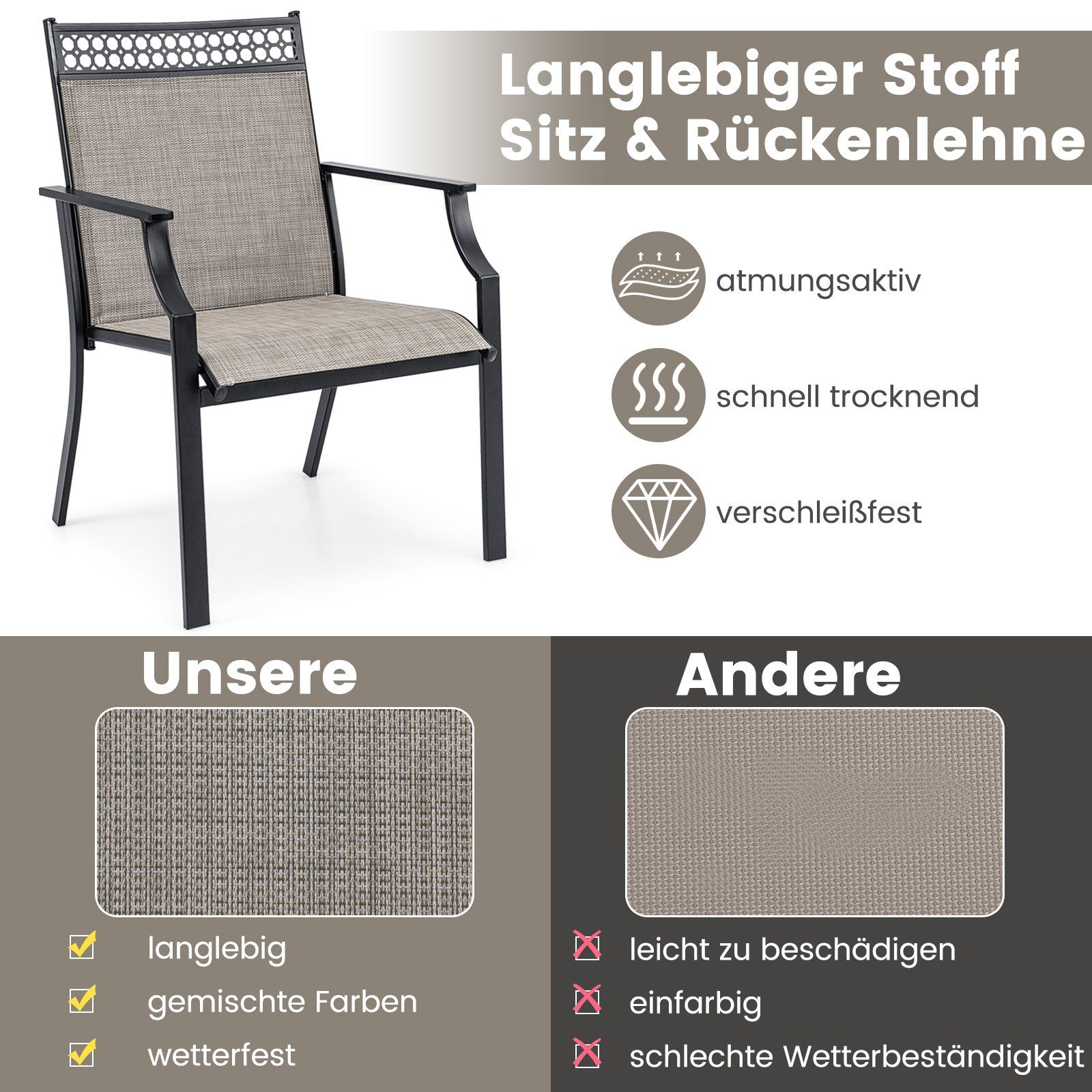 COSTWAY Gartenstuhl Balkonstühle (2 St), Metall, günstig online kaufen