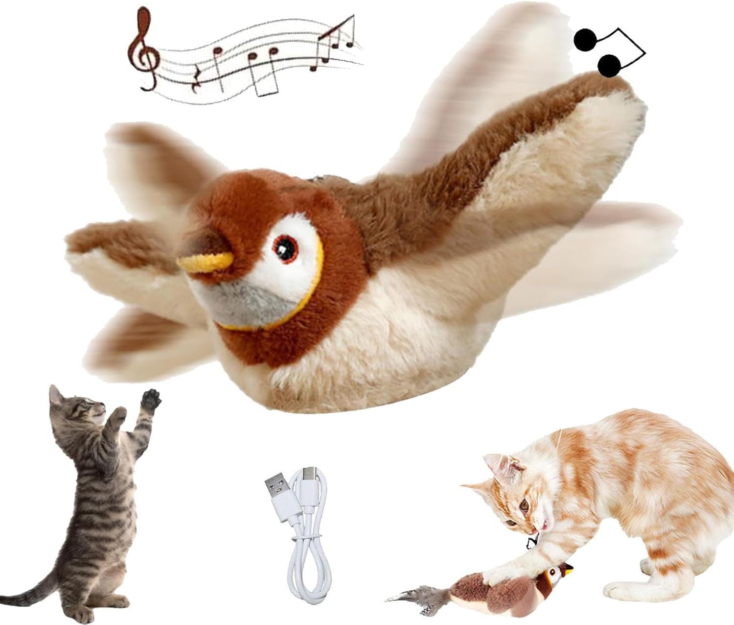 Tier-Intelligenzspielzeug Elektrisch Katzenspielzeug Vogel Flattern mit Katzenminze