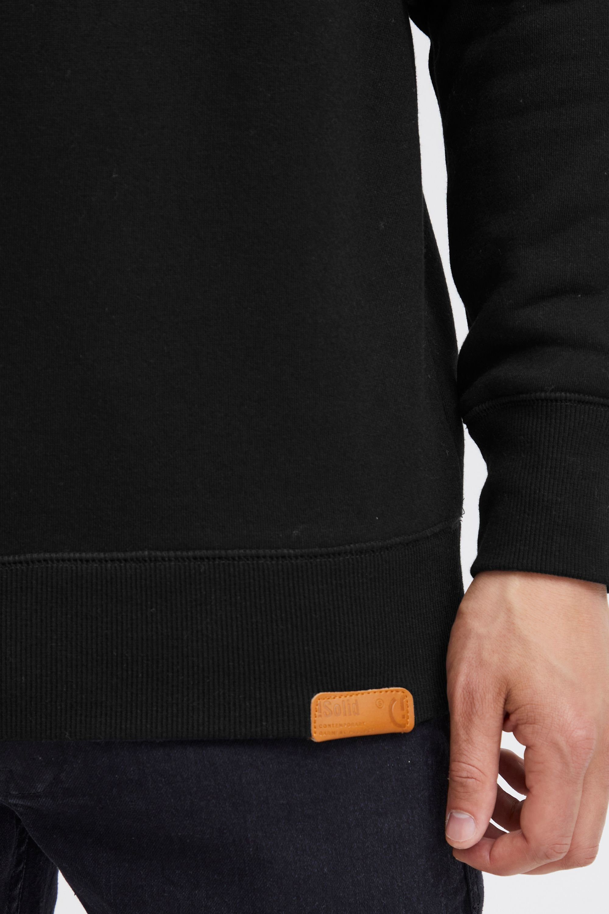 Solid Sweatshirt SDTrip O-Neck Sweatpullover (9000) Black mit Fleece-Innenseite