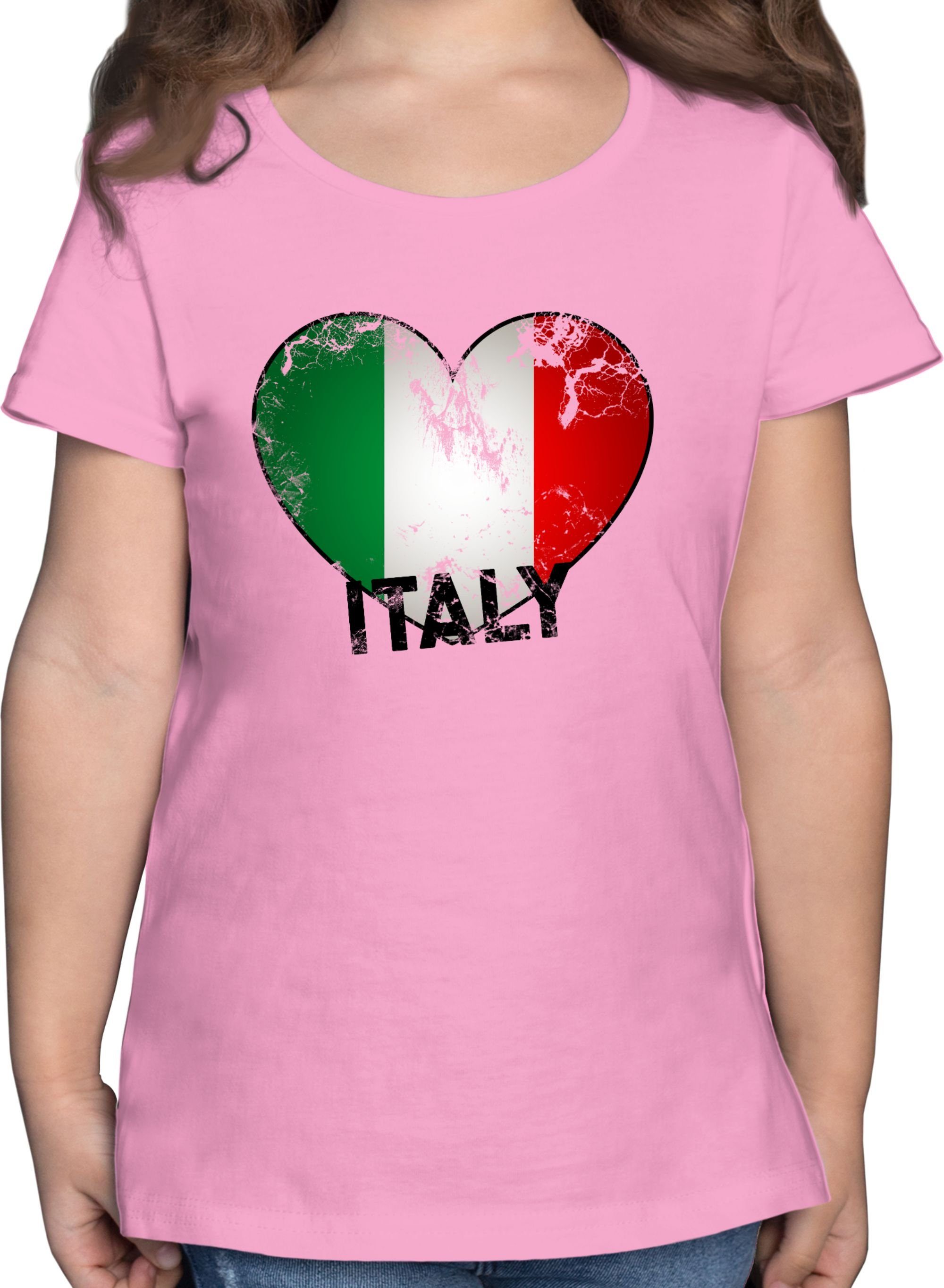 Shirtracer T-Shirt Italien Herz Vintage Kinder Länder Wappen 2 Rosa