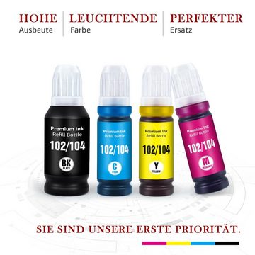 Toner Kingdom 4er Refill für EPSON 104 102 Ecotank ET-2820 ET-2821 Nachfülltinte (für EPSON, ET-2710 ET-2711 ET-2825 ET-2826, 4x 70 ml)