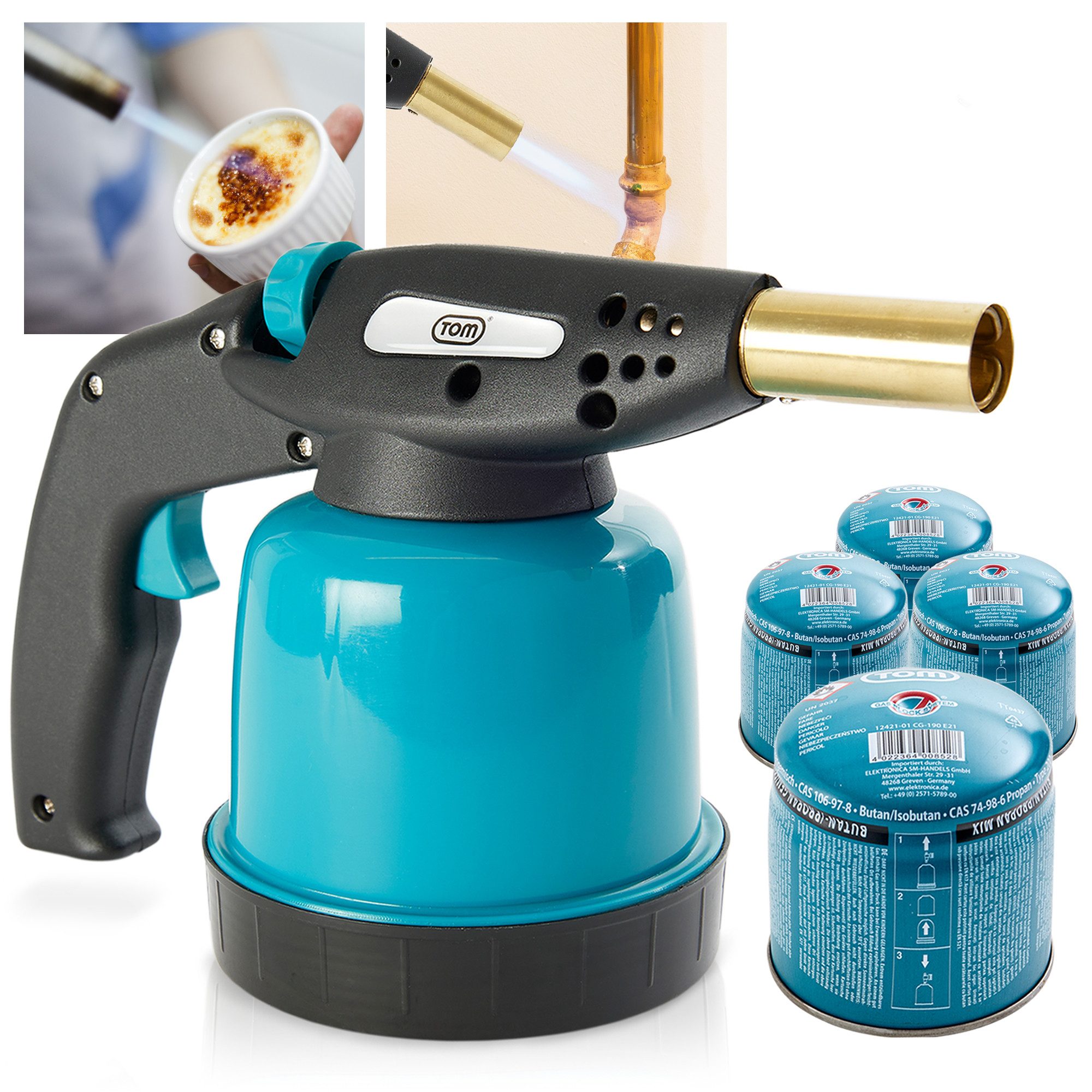 Flambierbrenner Set mit 4x 190g Gaskartuschen