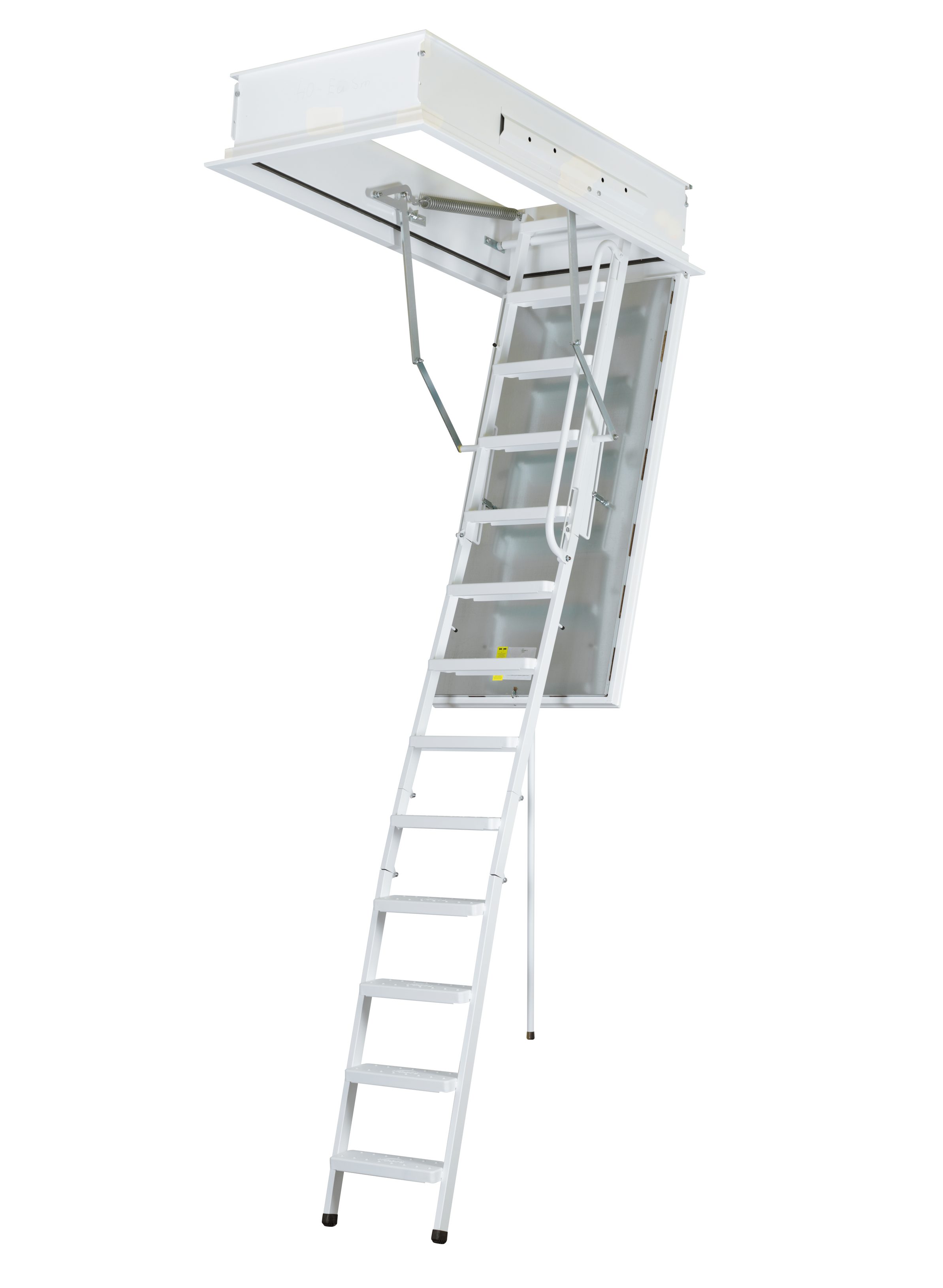 Wippro Bodentreppe Premium Stahl-Bodentreppe Stair Smart mit Wärmedämmung - Vormontiert, für Geschosshöhen bis 270 cm, Stufen Noppen-Trittstufen mit 36 cm Breite x 12 cm Tiefe, Stahl-Bodentreppe komplett vormontiert mit Wärmedämmung + Brandschutz