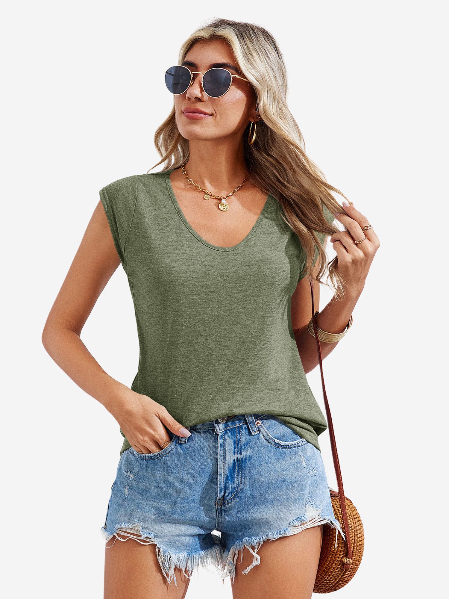 Imily Bela T-Shirt Damen Lässige Basic Tops mit lockerer Passform (Packung, 1-tlg., 1per-Pack) einfarbig – Bild 5 von 5