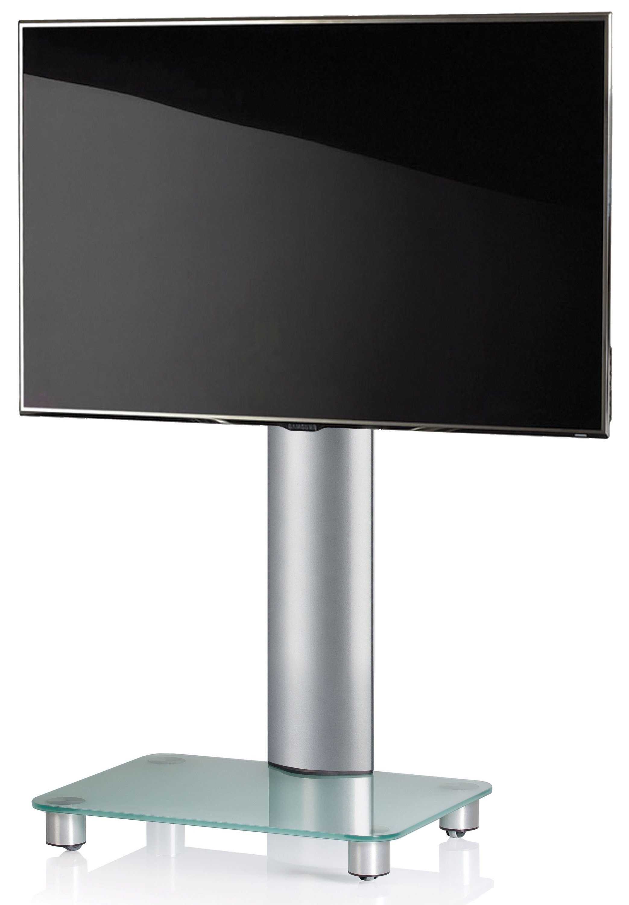 VCM TV-Ständer TV Standfuß Wohnzimmer Tosal H. 100 x B. 60 x T. x, (1, Fernseh Ständer aus Alu und Glas, Fernsehstand, TV-Rollwagen)