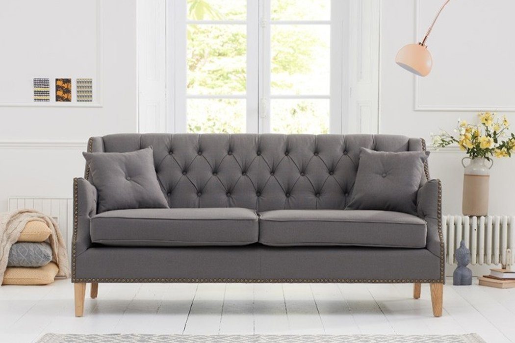 Made JVmoebel Ledermöbel Sofa Neu, Chesterfield Polster Graues Europe Stoff Sofa in Couch