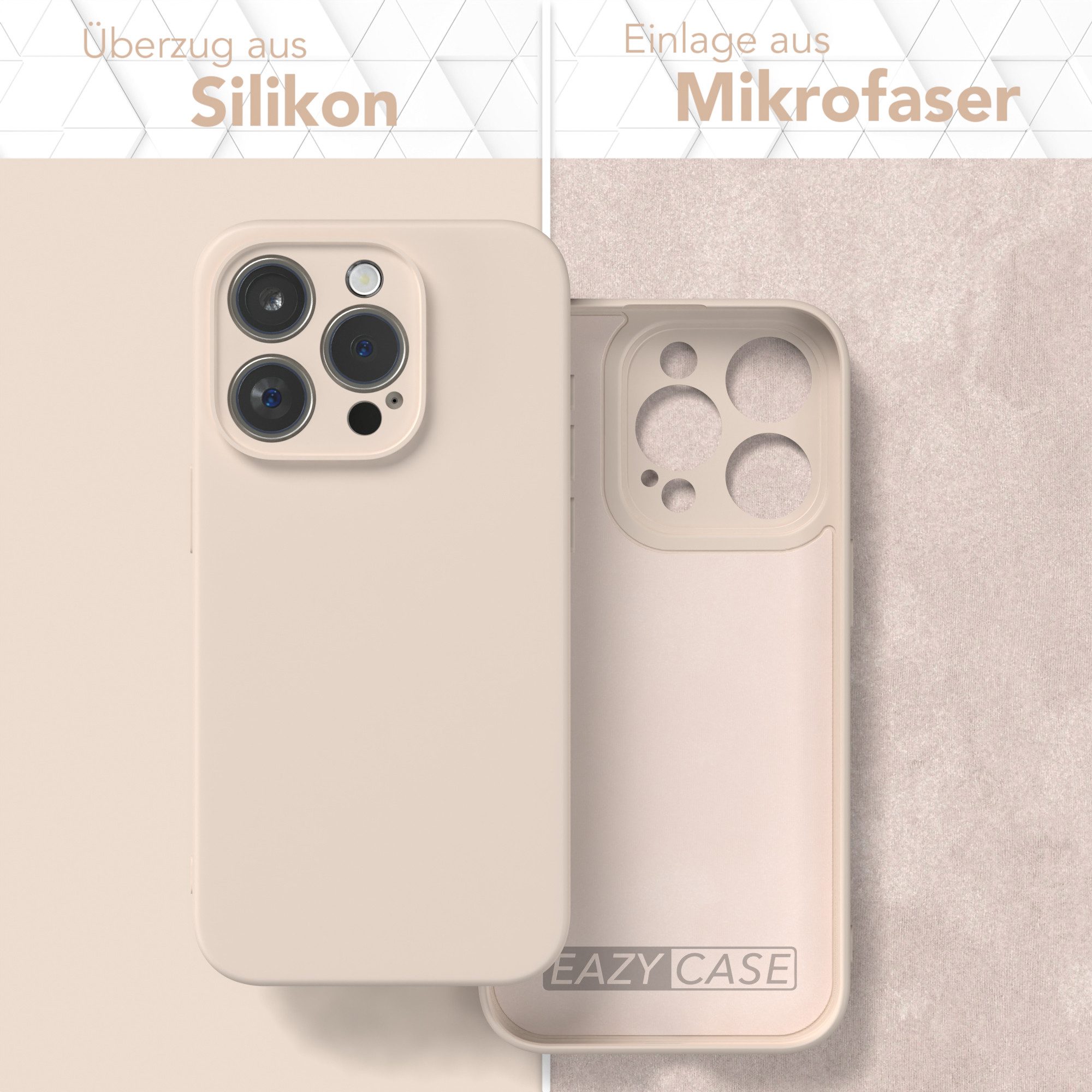 EAZY CASE Handyhülle für Apple iPhone 15 Pro Hülle Silikon 6,1 Zoll, Bumper Case Matt Slimcover Silikonschutzhülle elastisch Taupe / Beige