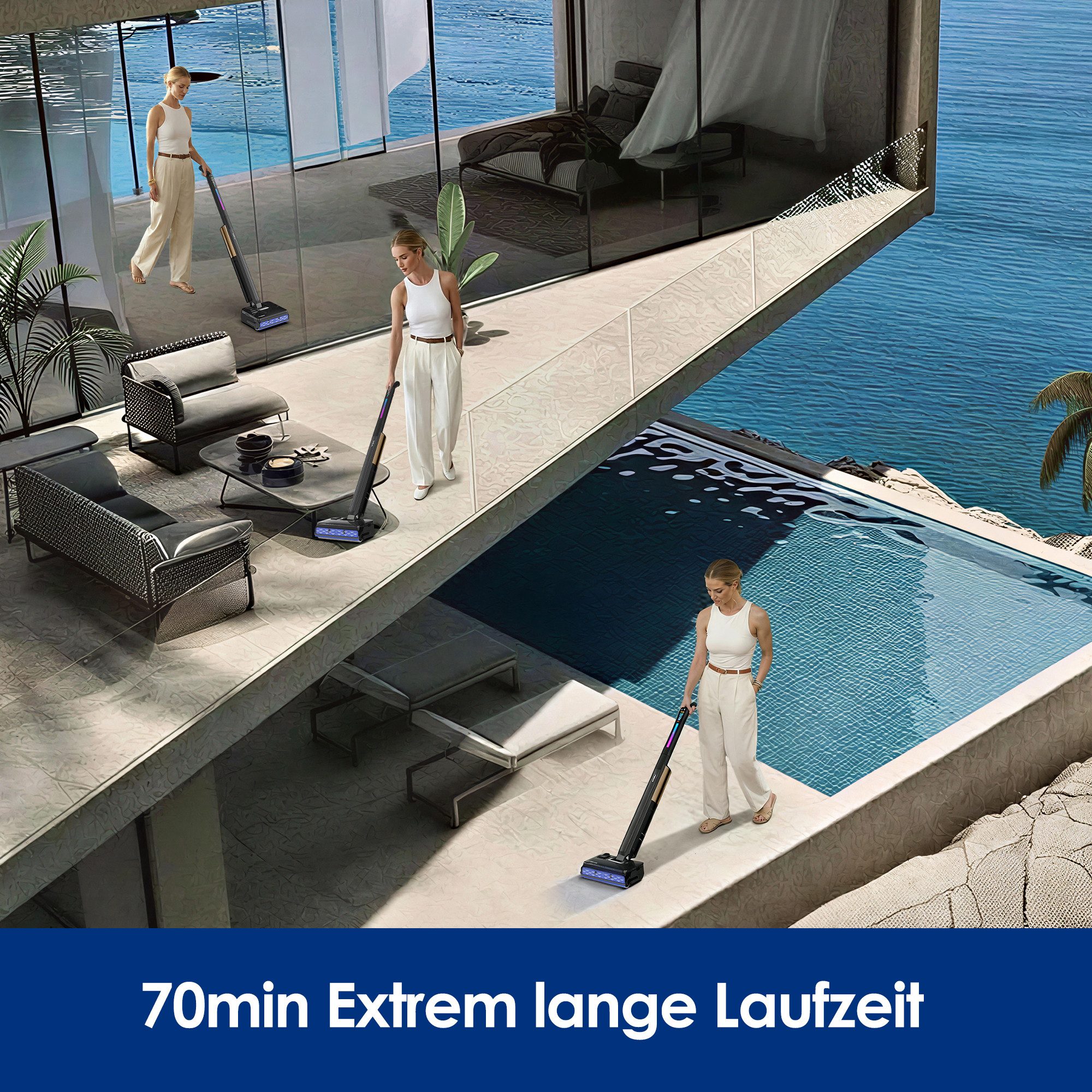 Tineco Nass-Trocken-Sauger FLOOR ONE S7 Fold Elite, schlankes Design, 22.000pa, 70 Min Laufzeit, 230 W, beutellos, Auto-Anpassung der Saugleistung, 85° C Heißluft Trocknung, Knickgelenk