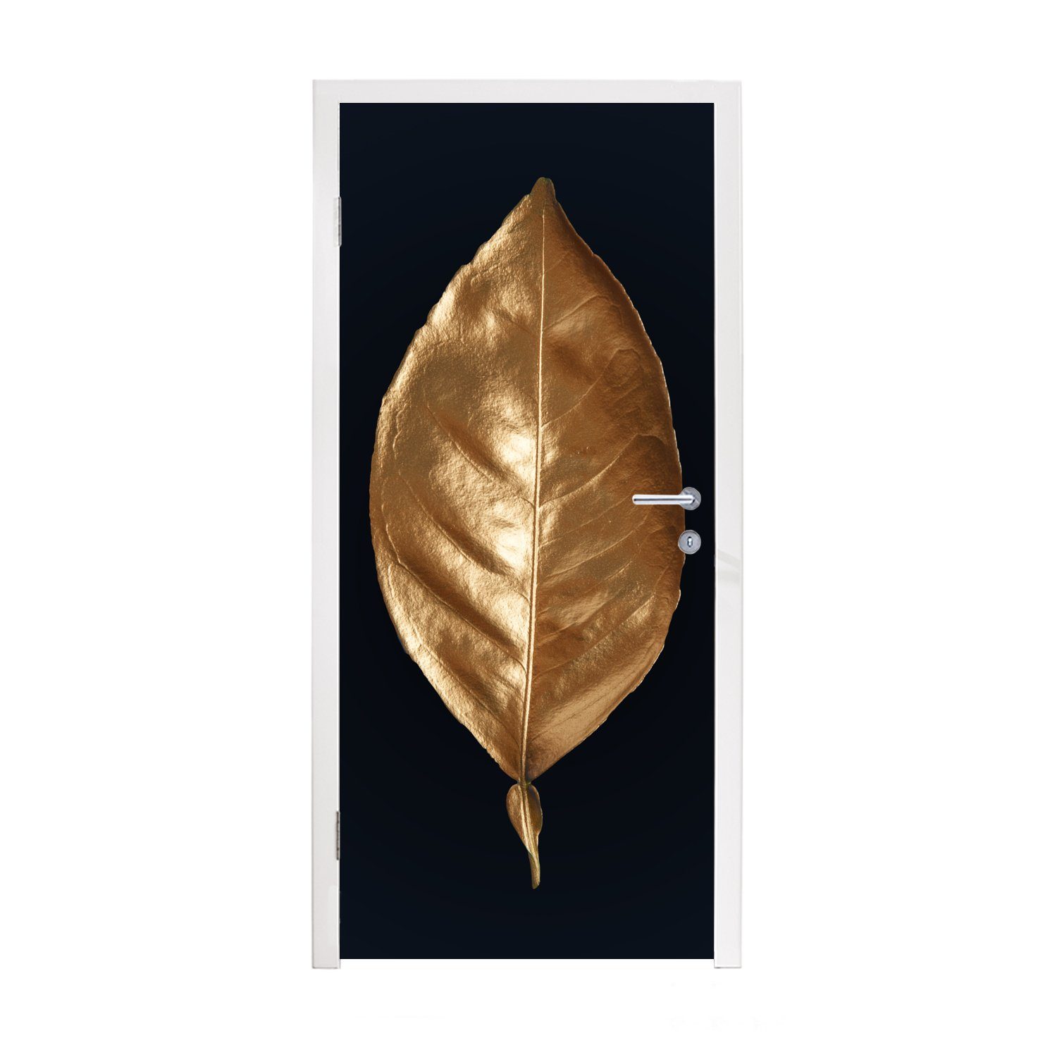 MuchoWow Türtapete Blätter - Chic - Gold - Pflanzen - Schwarz, Matt, bedruckt, (1 St), Fototapete für Tür, Türaufkleber, 75x205 cm