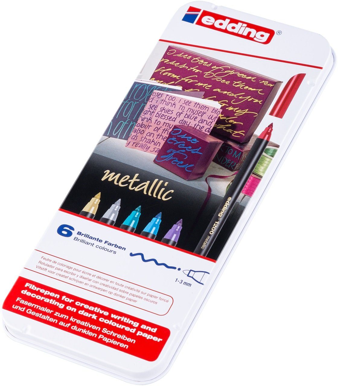 edding Filzstift 6 Fasermaler METALLIC in Metallbox - farbsortiert
