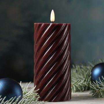 MARELIDA LED-Kerze TWIST Echtwachs gedrehte Stumpenkerze flackernd H: 17,5cm Timer rot (1-tlg)