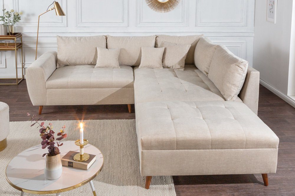 Samt · · 1 Teile, Couch beige, · champagner 250cm Ecksofa Wohnlandschaft Einzelartikel riess-ambiente Wohnzimmer SCANDINAVIA