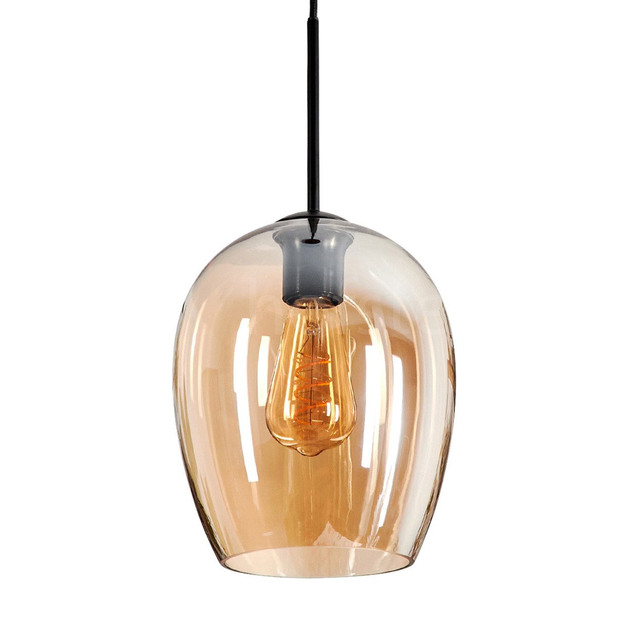 hofstein Hängeleuchte Hängelampe aus Metall/Glas in Schwarz/Bernsteinfarben günstig online kaufen