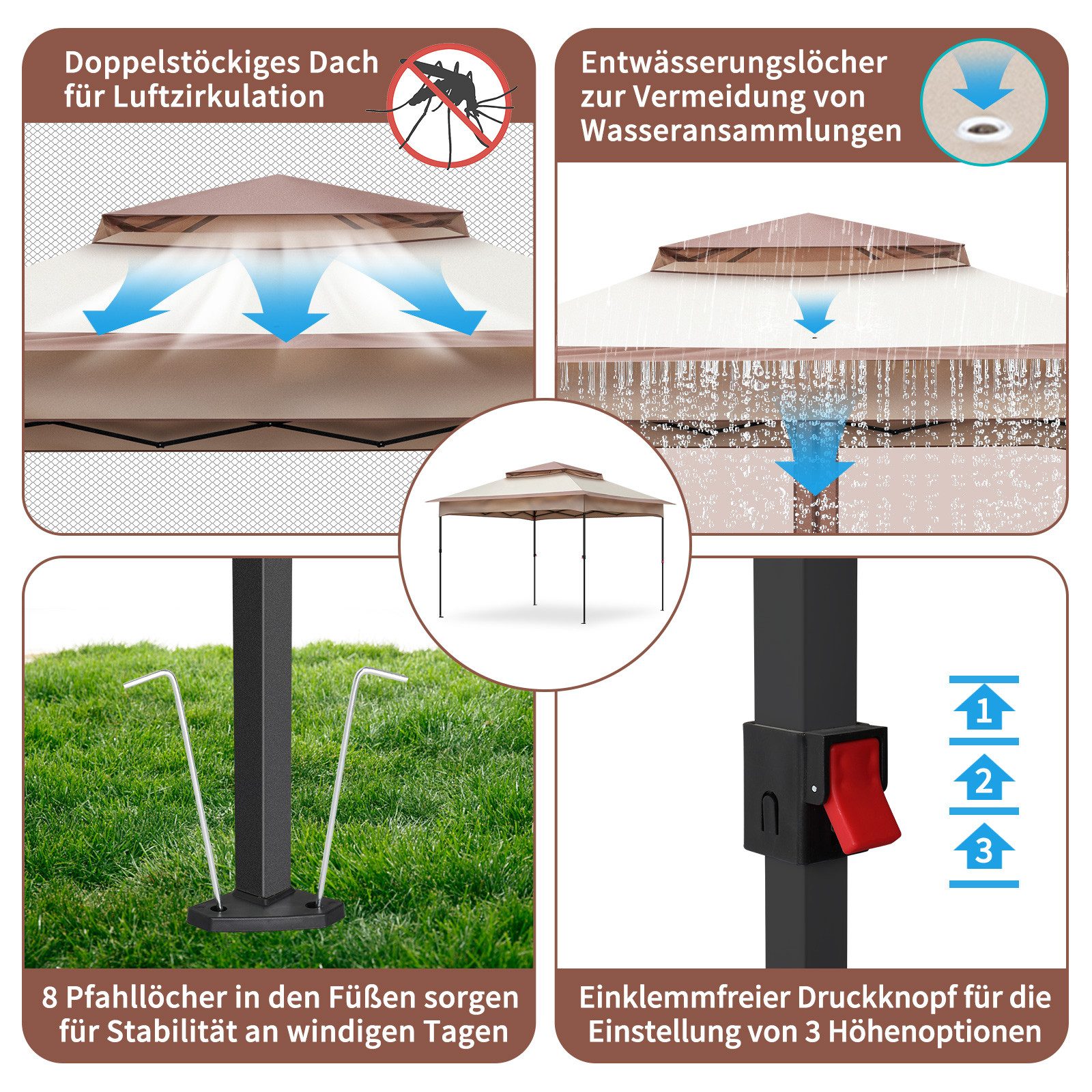 LALAHO Faltpavillon 3.3 x 3.3 x 2.65M Pavillon Gartenzelt Gartenpavillon mit Seitenwänden, mit 4 Seitenteilen, Pop-up-Zelt mit Transporttasche, mit 4 Seitenteil – Bild 5 von 5