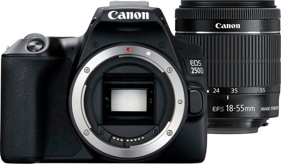 Canon 250D + EF-S 18-55mm f/3.5-5.6 III + SB130 Kit Systemkamera (EF-S 18-55mm  f/3.5-5.6 III, 24,1 MP, Bluetooth, WLAN)