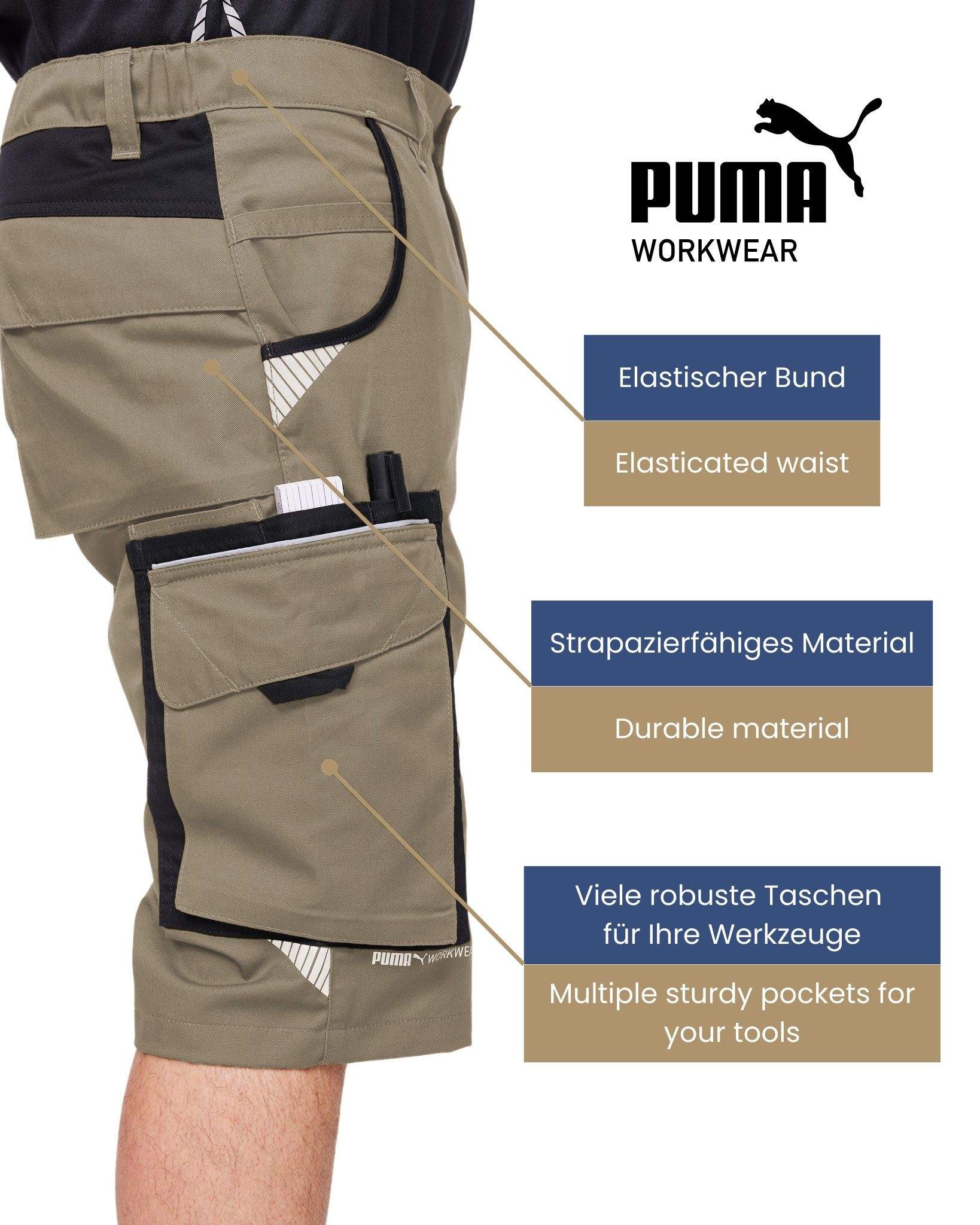 PUMA Workwear Arbeitsshorts PRECISION X - kurze Arbeitshose Herren - Bequeme Passform Robustes und flexibles Material mit Reflektoren - Praktische Taschen