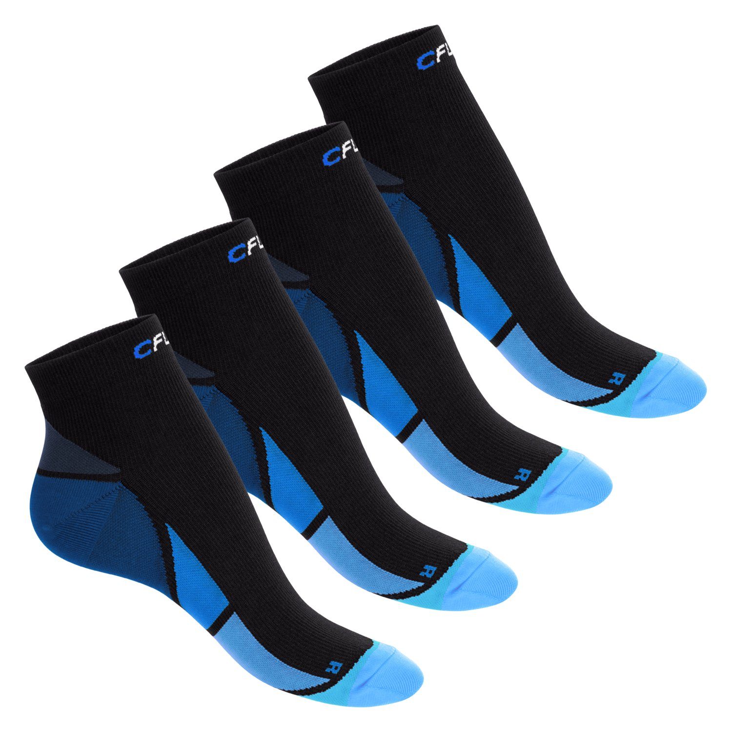 CFLEX Kompressionsstrümpfe Sport Socken für Herren & Damen (2/4 Paar) mit Kompression 4x Schwarz / Blau