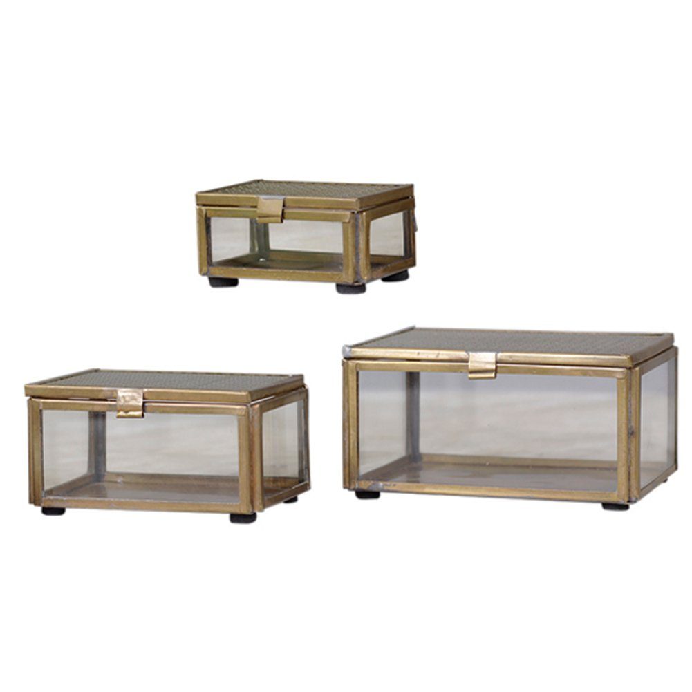 Macosa Home Schmuckkasten Schmuckaufbewahrung Schmuck Box Schatulle rechteckig (3 St., Handarbeit hochwertig), Schmuckboxen Glas Metall Gold 3er Set Schmuckschatulle