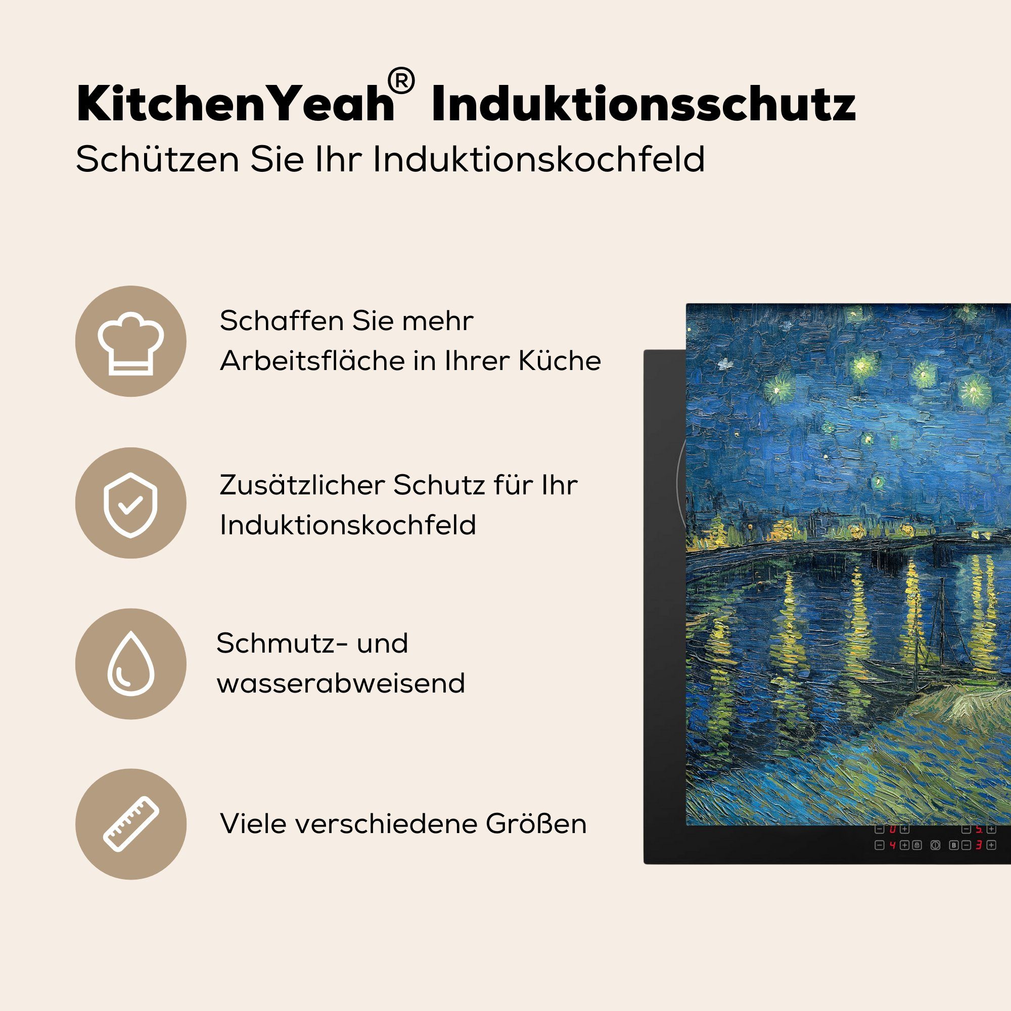 tlg), (1 Nacht Vincent für 78x78 van Ceranfeldabdeckung, küche Vinyl, Gogh, Herdblende-/Abdeckplatte Arbeitsplatte sternenklare Gemälde von - Die cm, MuchoWow