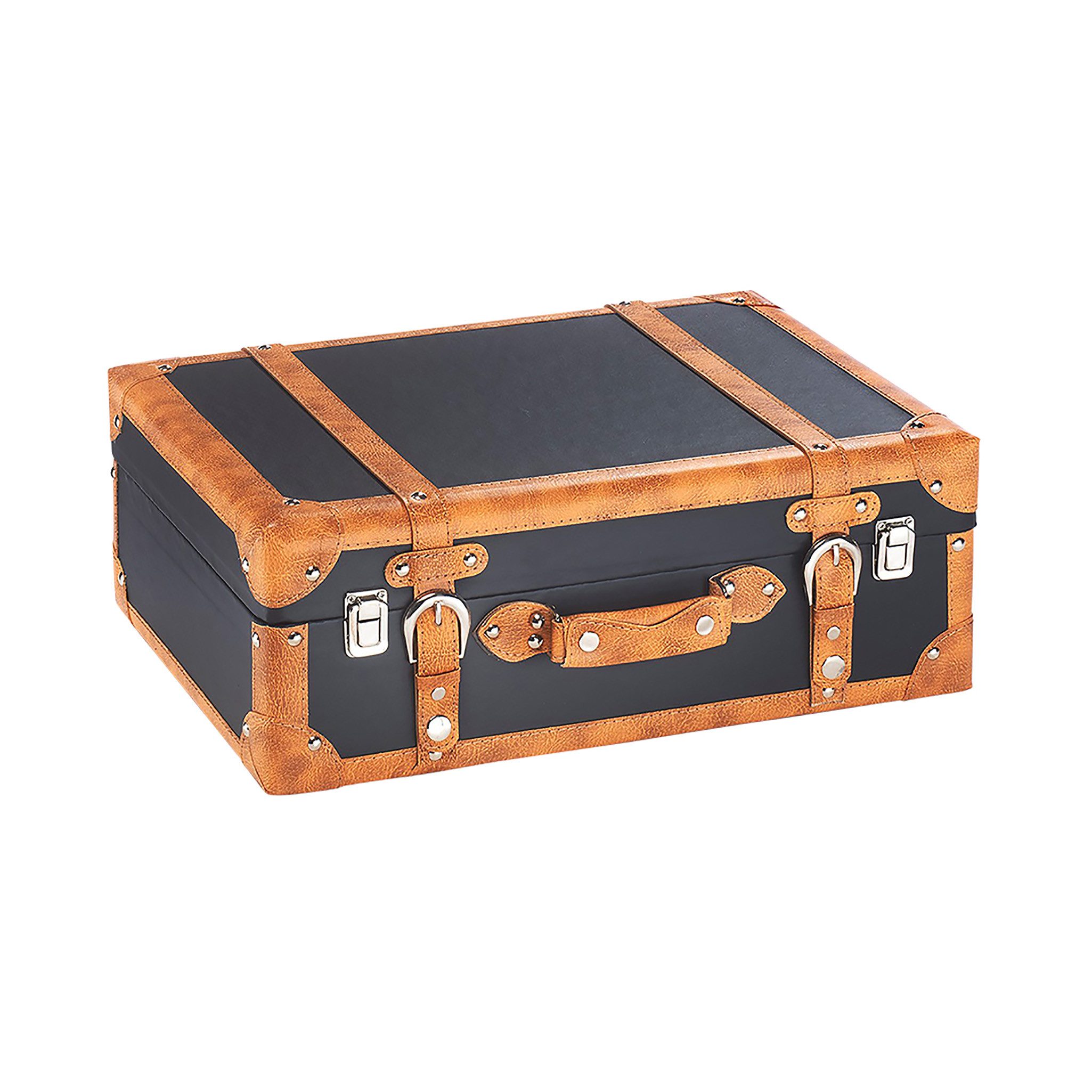 Kobolo Kiste Dekokoffer aus MDF und Kunstleder in braun schwarz