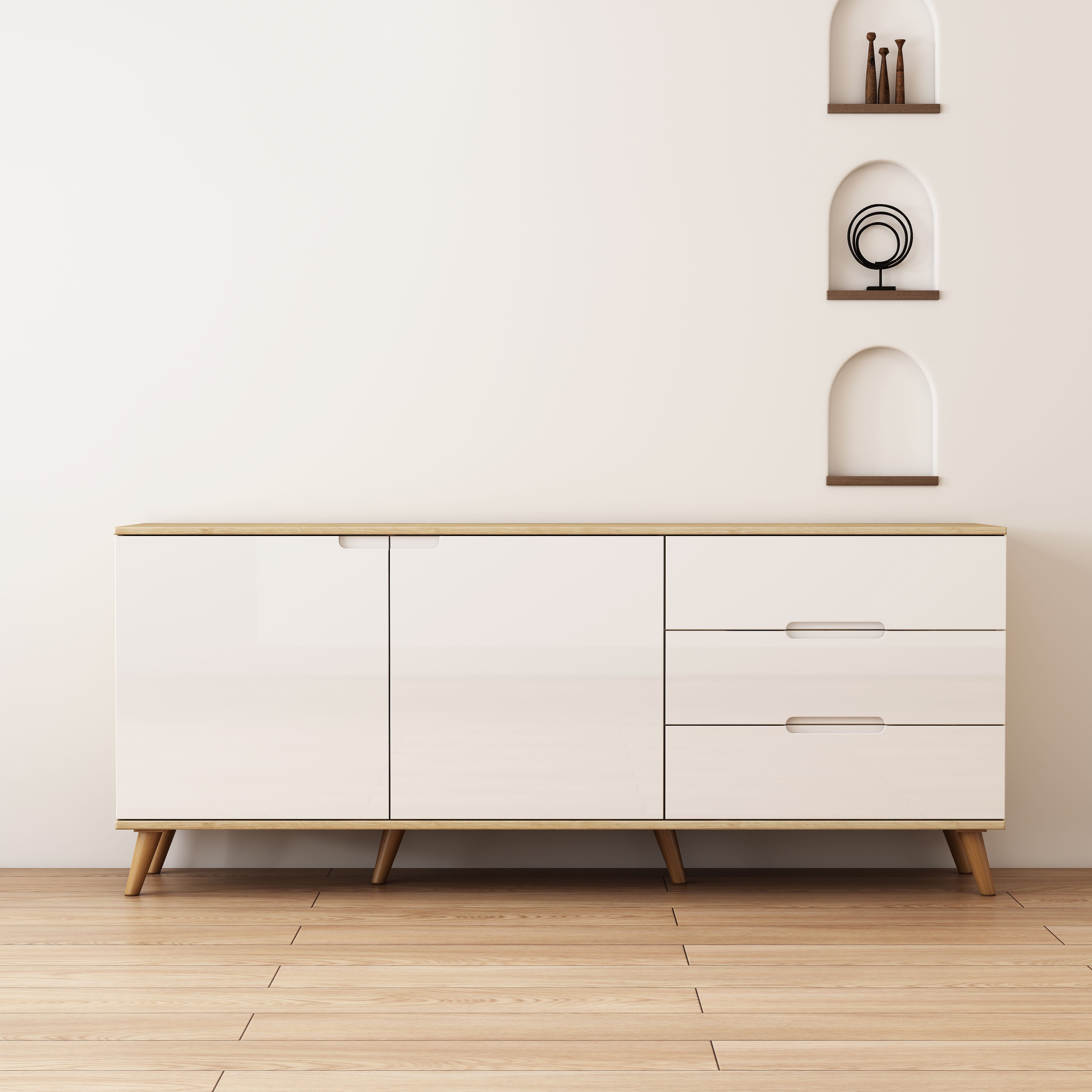 OTTO home Sideboard Lund, mit glänzenden Fronten, Griffmulden, helles Holzd günstig online kaufen