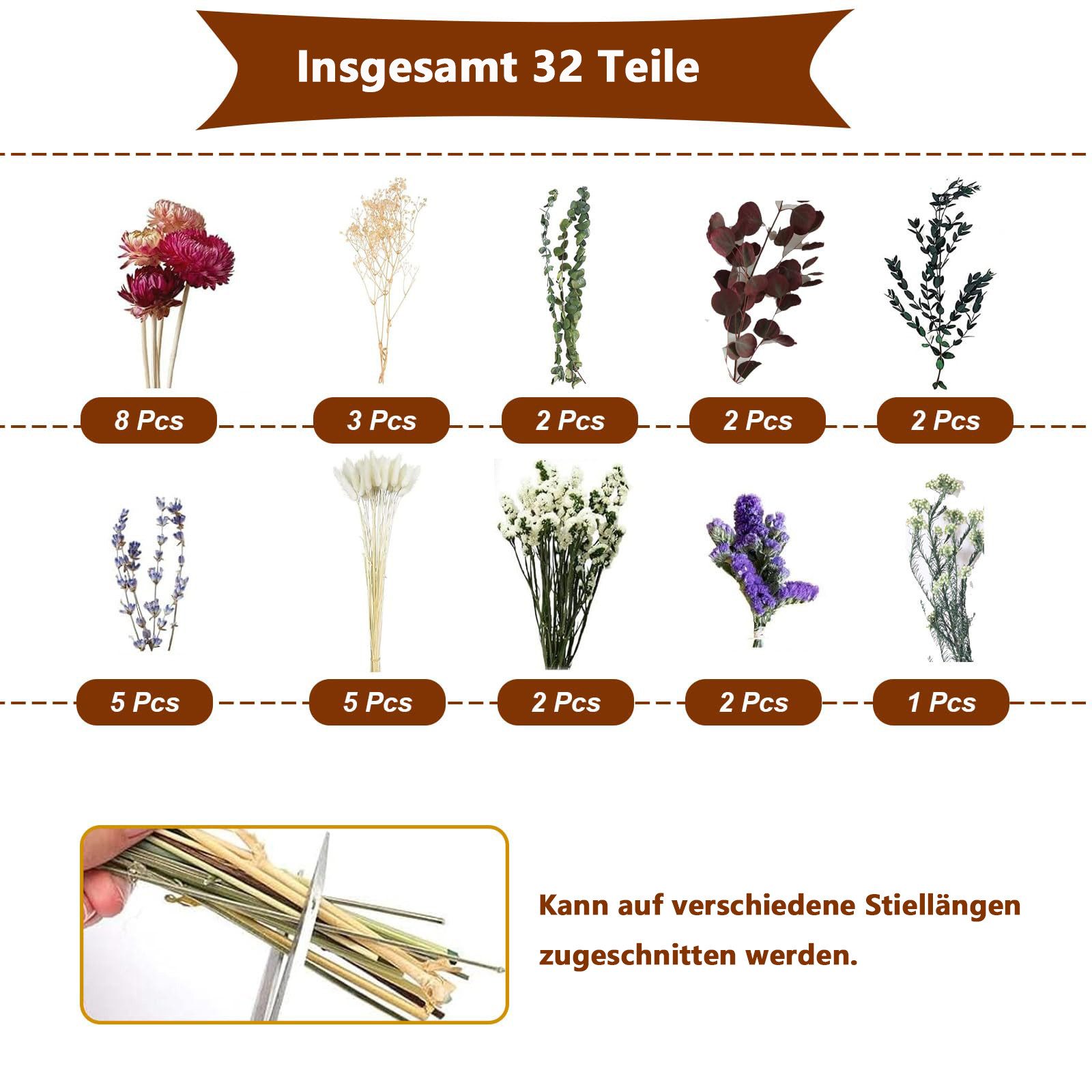Trockenblume Trockenblumenstrauß Groß Set, Brautstrauß Trockenblumen Strauß, Diwzbyn, Groß zum Basteln Strohblumen Getrocknet für Wohnzimmer Home – Bild 4 von 5