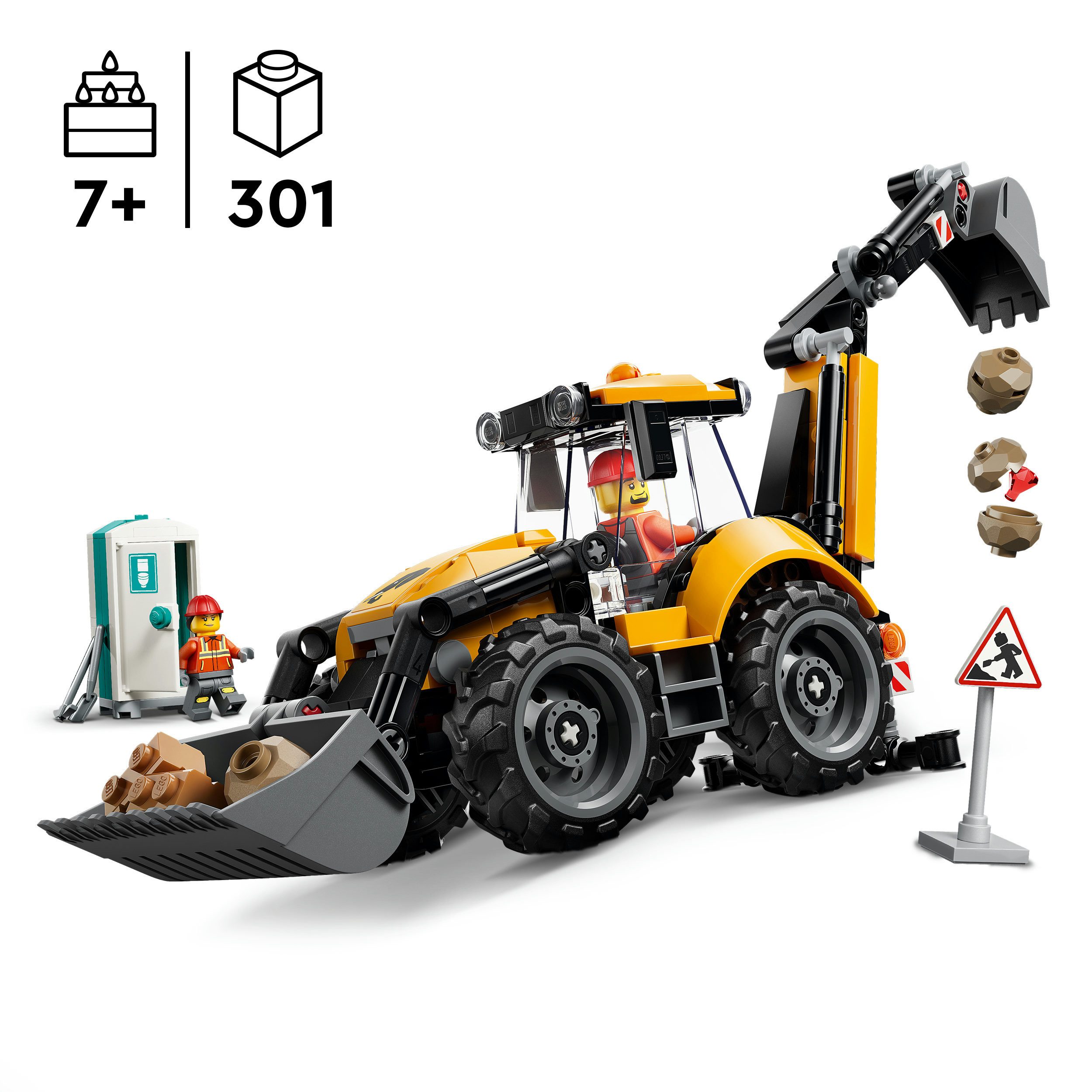 LEGO® Gelber Baggerlader (60480), LEGO City Konstruktionsspielsteine, (301 St), Made in Europe