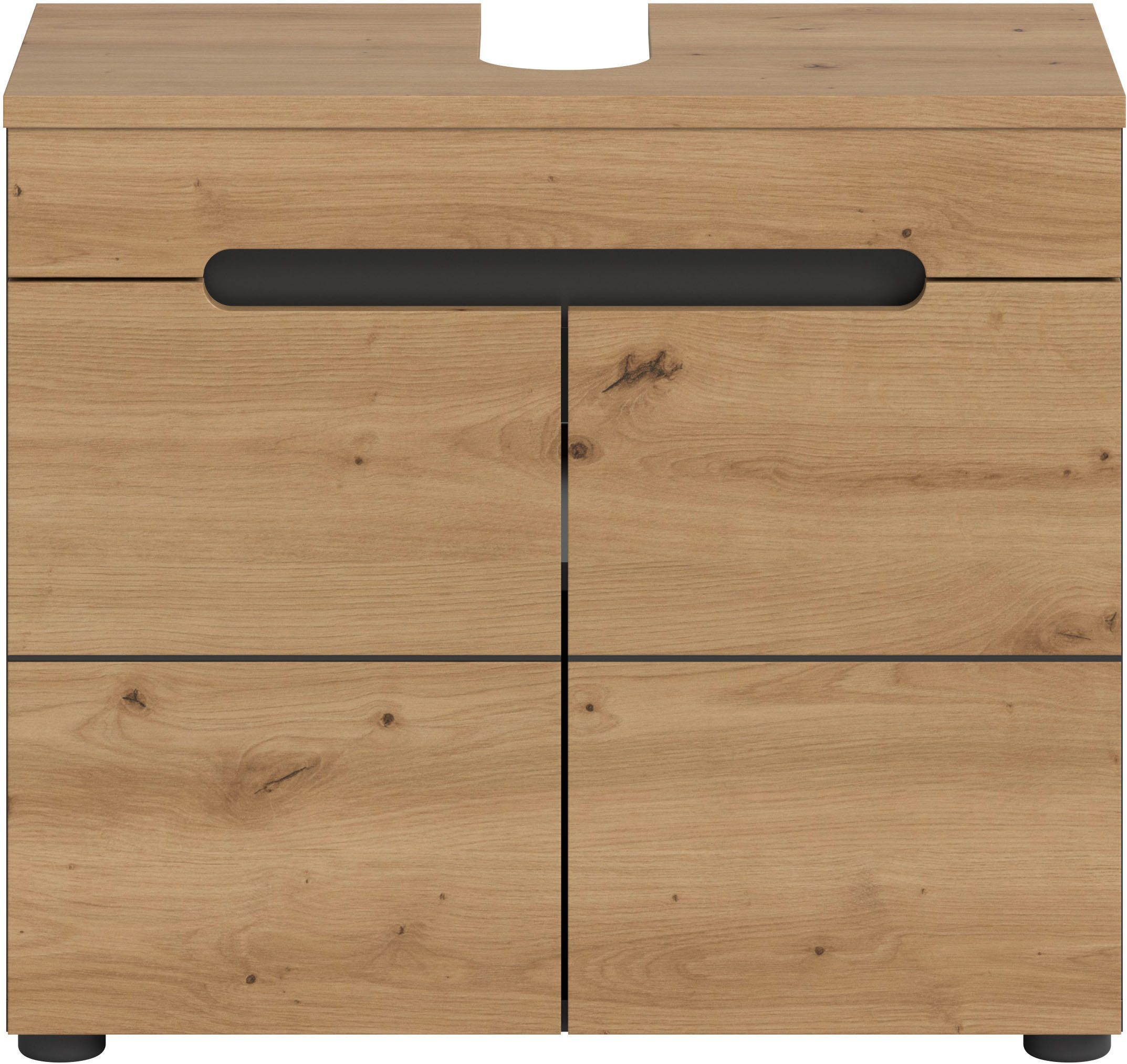 welltime Waschbeckenunterschrank REHAT, Breite 63 cm, 2 Türen, Einlegeboden, mit Siphonausschnitt Soft-Close-Funktion, eingefasste Griffaussparung in der Front