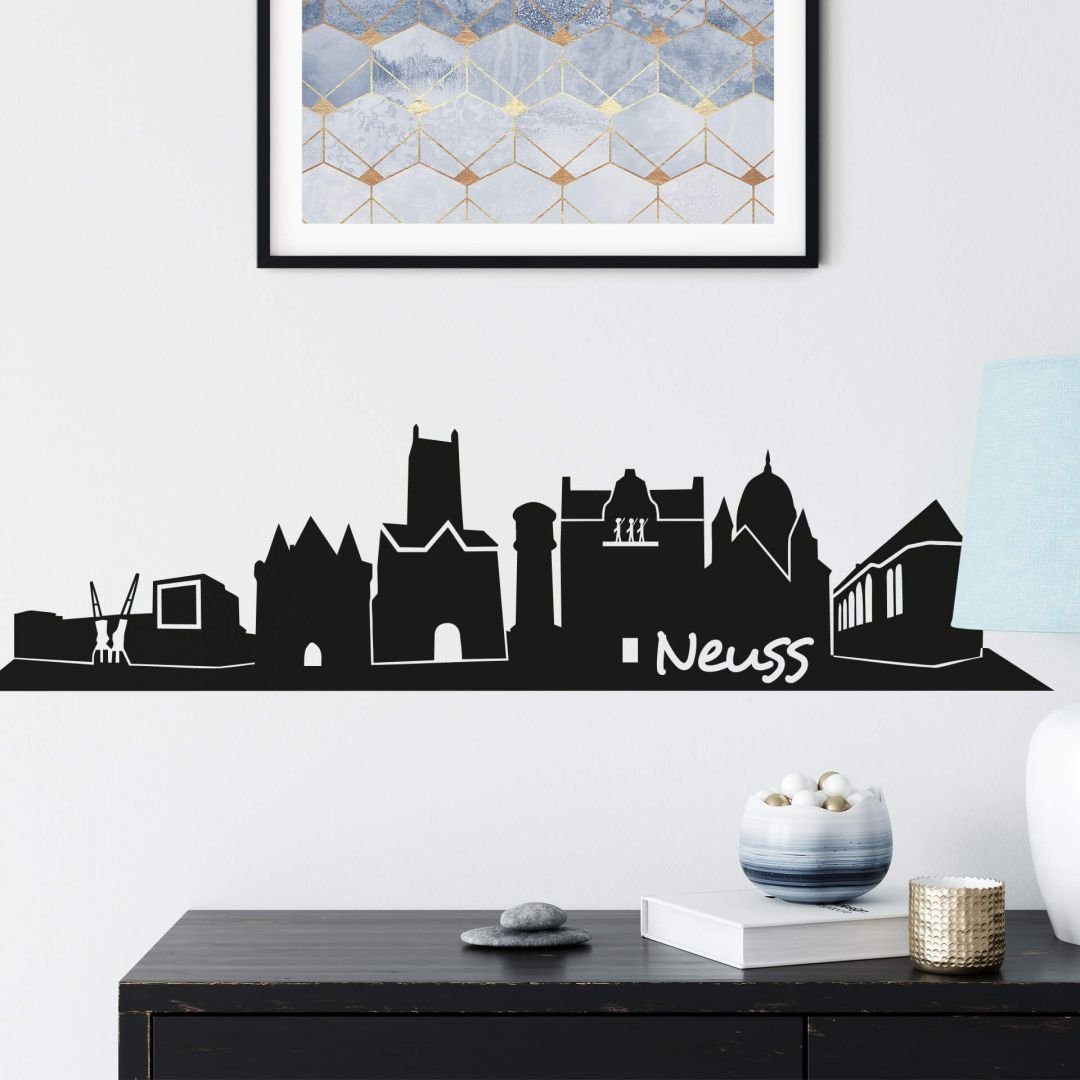 K&L Wall Art Wandtattoo Stadt Wandtattoo Neuss Skyline schwarz Silhouette modern 80cm, Wandbild selbstklebend, entfernbar