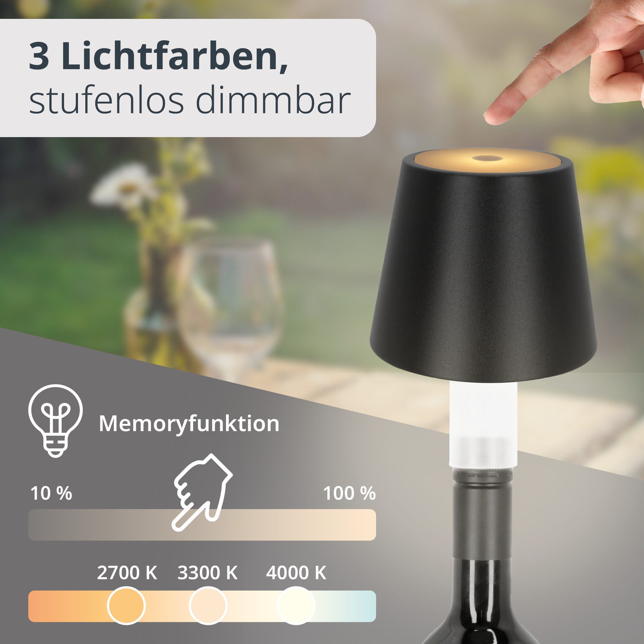 ADE Tischleuchte LED-Flaschenlampe mit Akku und 12 Stunden Laufzeit, LED fe günstig online kaufen