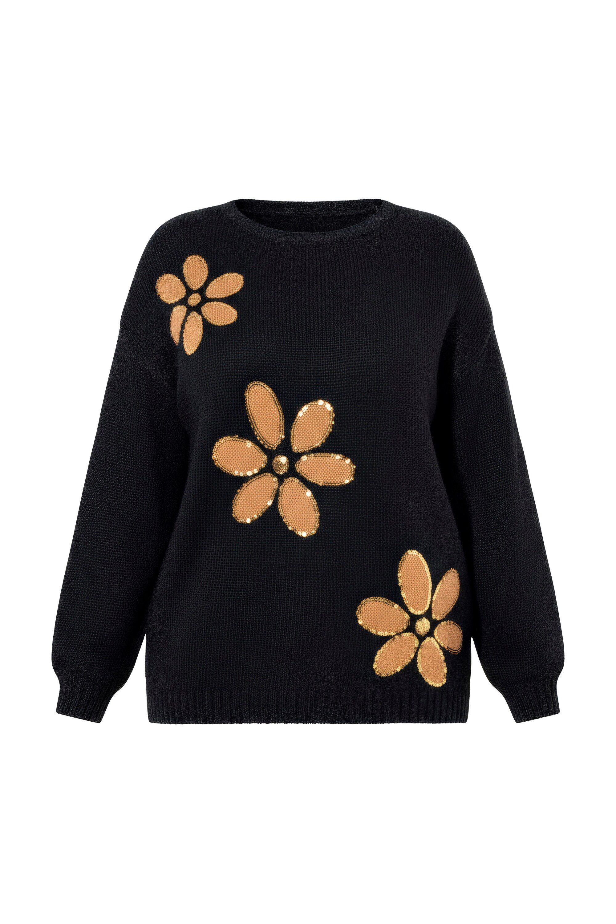 MIAMODA Strickpullover Pullover Loose Fit Pailletten-Blüten günstig online kaufen