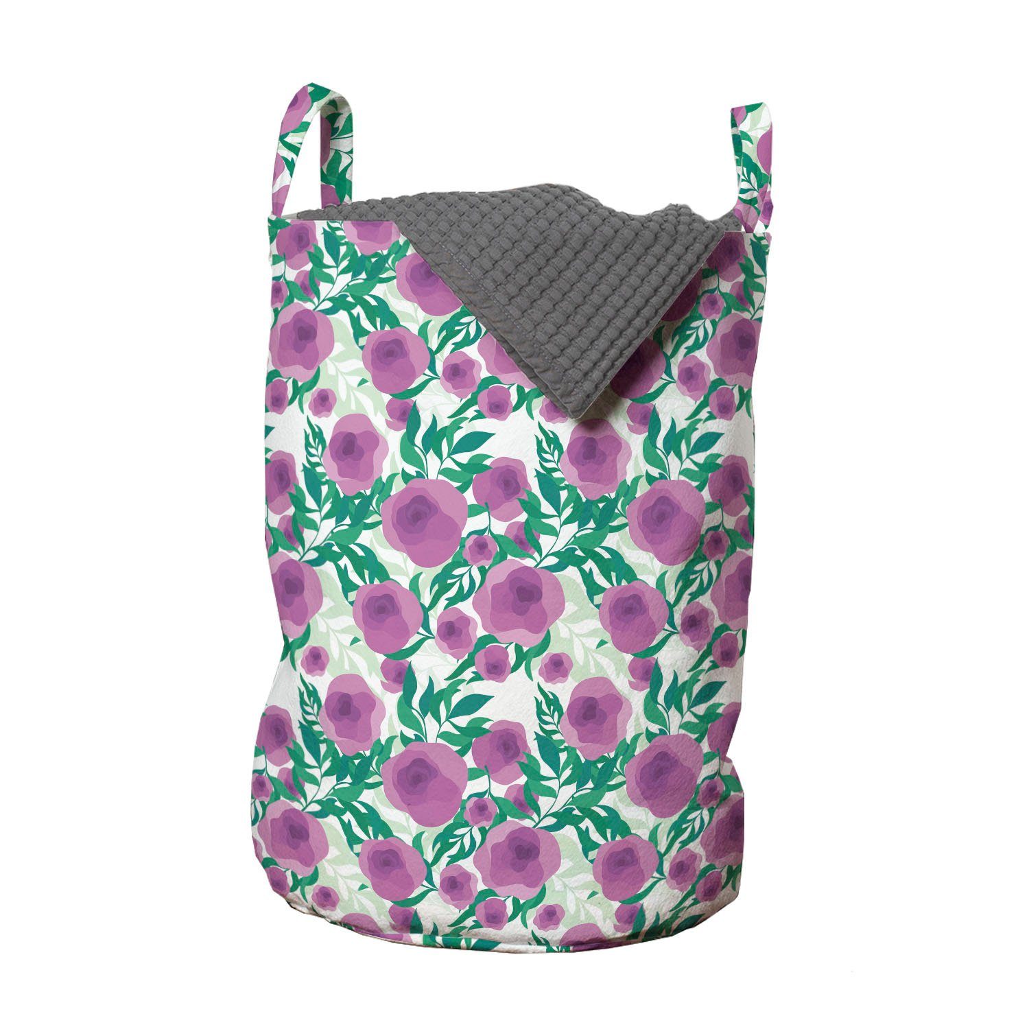Abakuhaus Wäschesäckchen Wäschekorb mit Griffen Kordelzugverschluss für Waschsalons, Blumen Zarte Blätter und Blumen