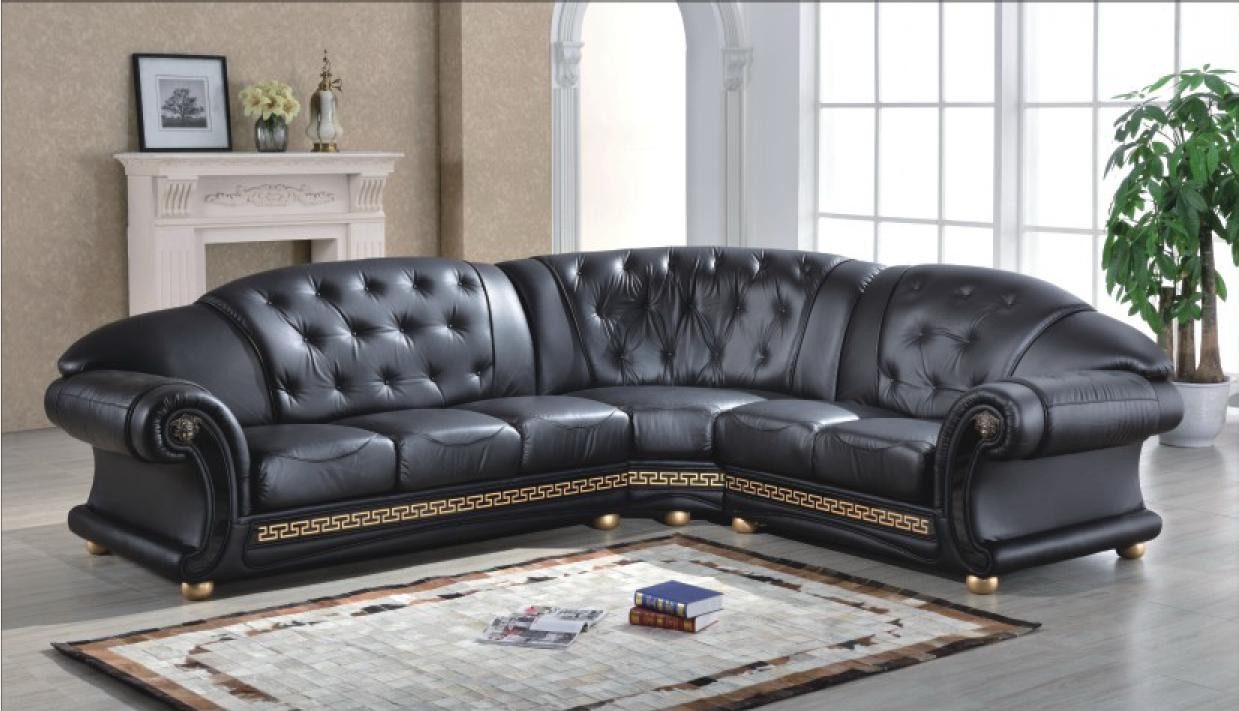 Salottini Chesterfield-Sofa Luxus Chesterfield Oriental Ecksofa Eckcouch schwarz Sofa, 3 Teile, Handarbeit