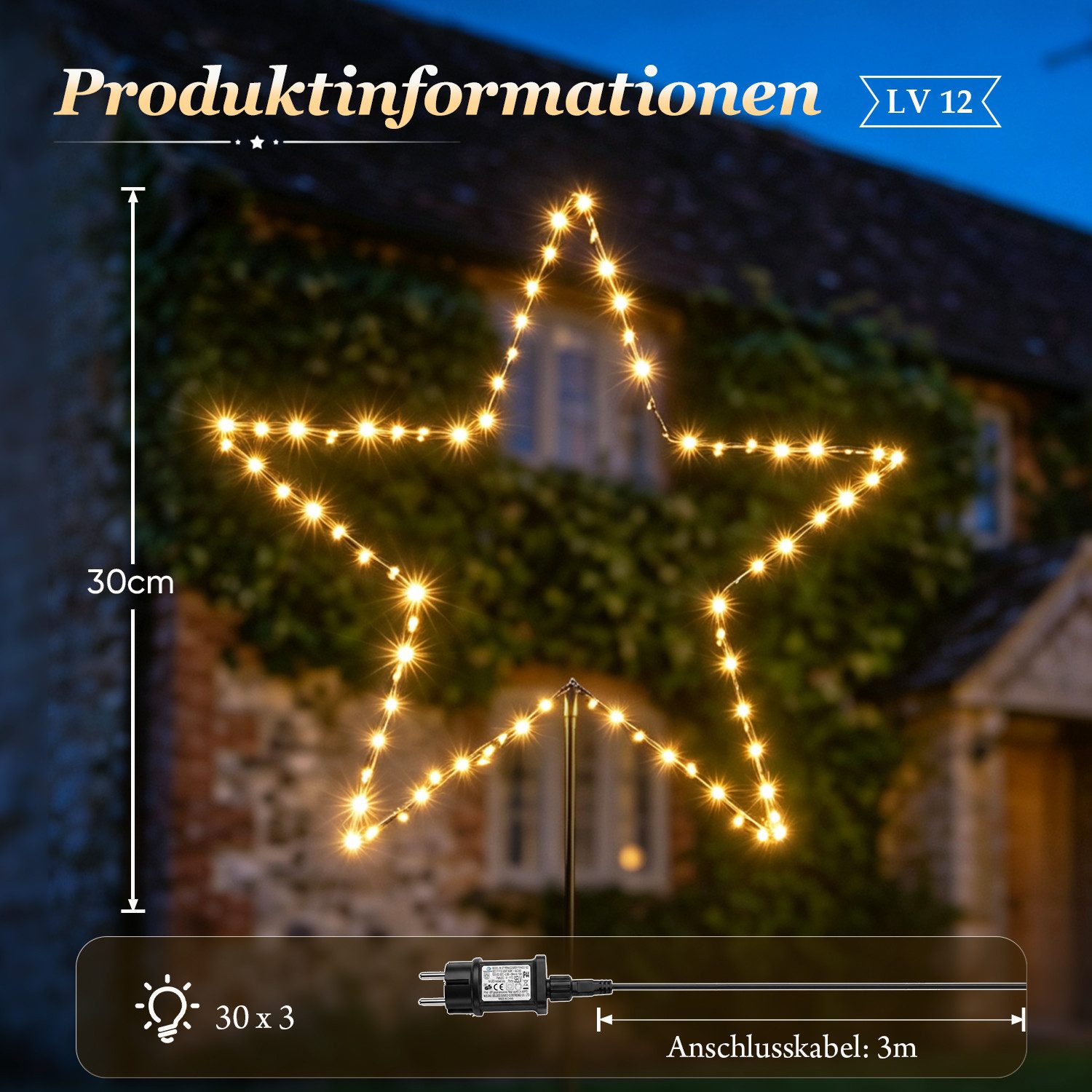 Salcar LED-Lichterkette LED Leuchtstäbe Stern Garten LED Leuchtstern 3 Stück/ 6 Stück Warmweiß, 30cm 3er Sterne LED – Bild 5 von 5