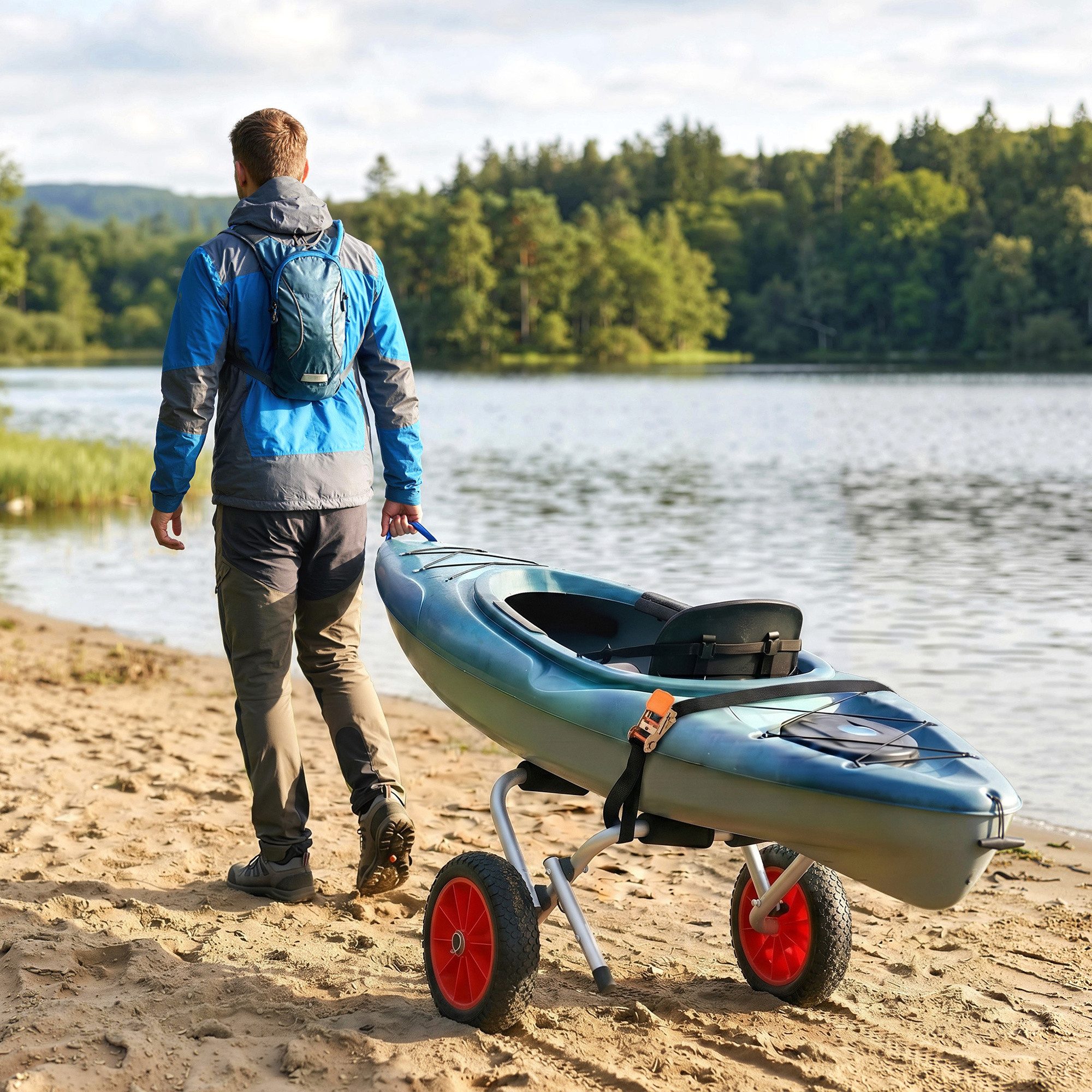 Outsunny Transportwagen bis 70 kg, mit Spanngurte, luftlose Stollenreifen, (Surfwagen, 2-St., Kajakwagen), für Schlauchboot