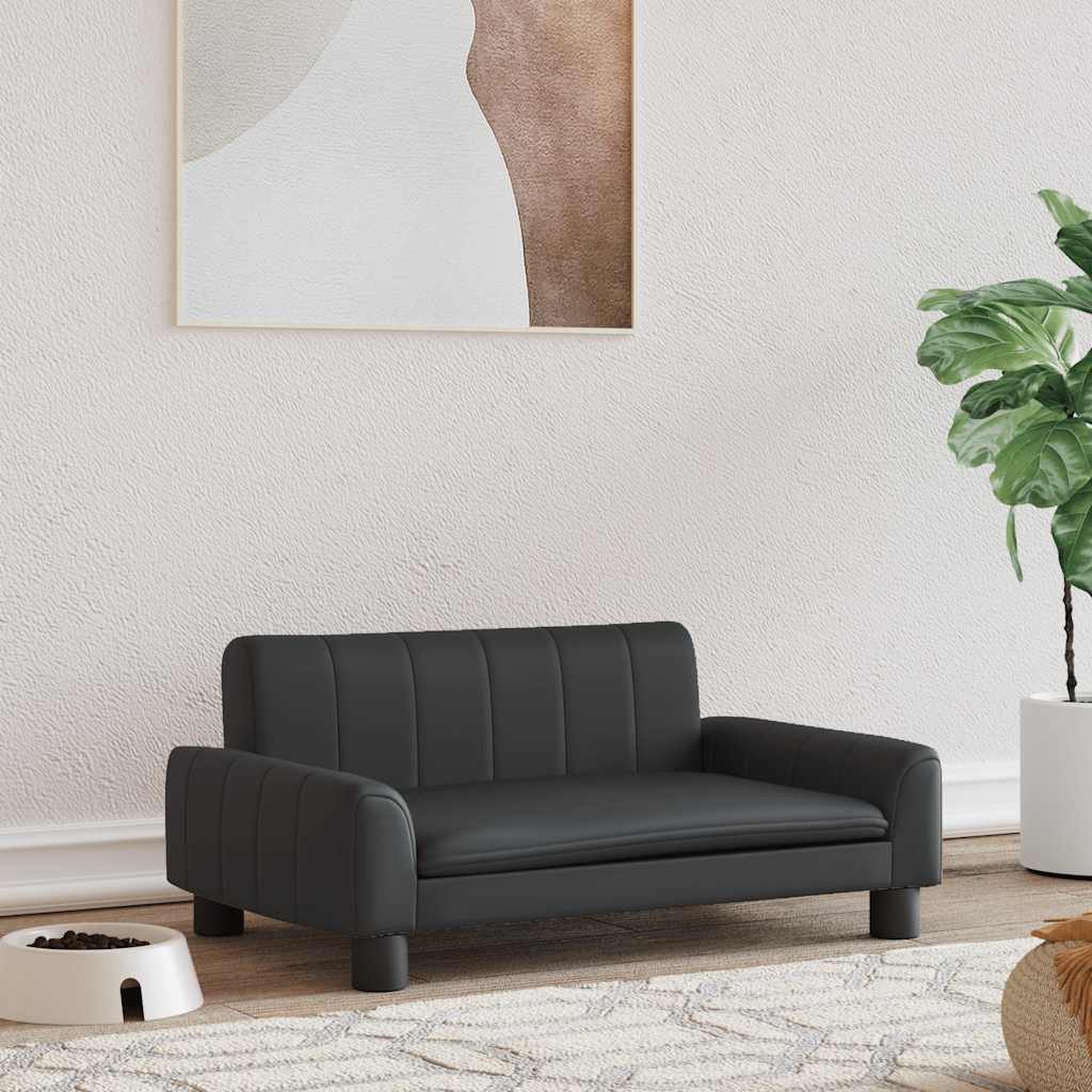furnicato Tierbett Hundebett Kunstleder Schwarz 70 x 45 x 30 cm mit Massivholz Rahmen, Kunstleder