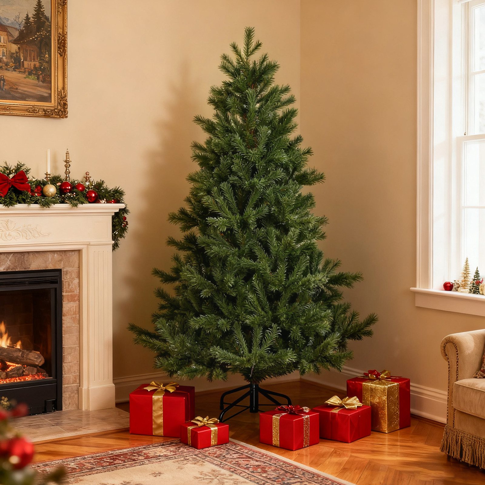 Salcar Künstlicher Weihnachtsbaum Weihnachtsbaum Künstlich mit Christbaumständer Tannenbaum Christbaum, 180 cm Weihnachtsbaum, 1252 Zweige (806 PE + 446 PVC), ca. 65 % PE