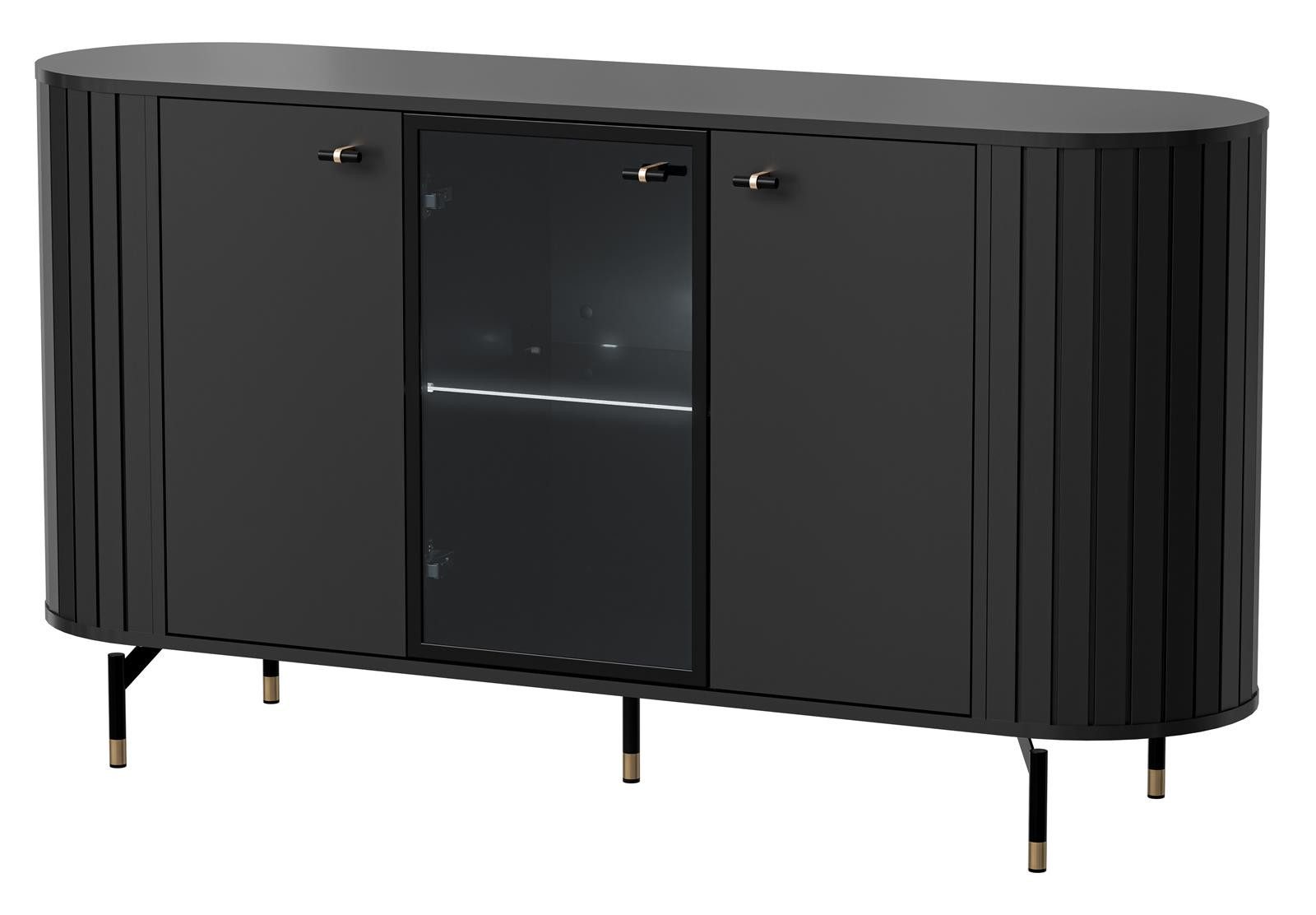 Compleo Kommode mit Lamellenoptik, 3 türen, Metallgriffe, Glamour design MODERNO