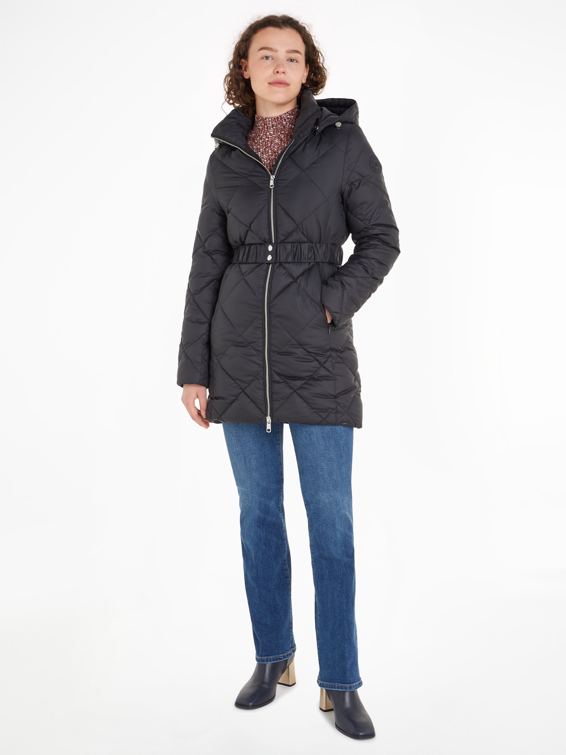Tommy Hilfiger Steppmantel ELEVATED BELTED QUILTED COAT mit abnehmbarer Kapuze