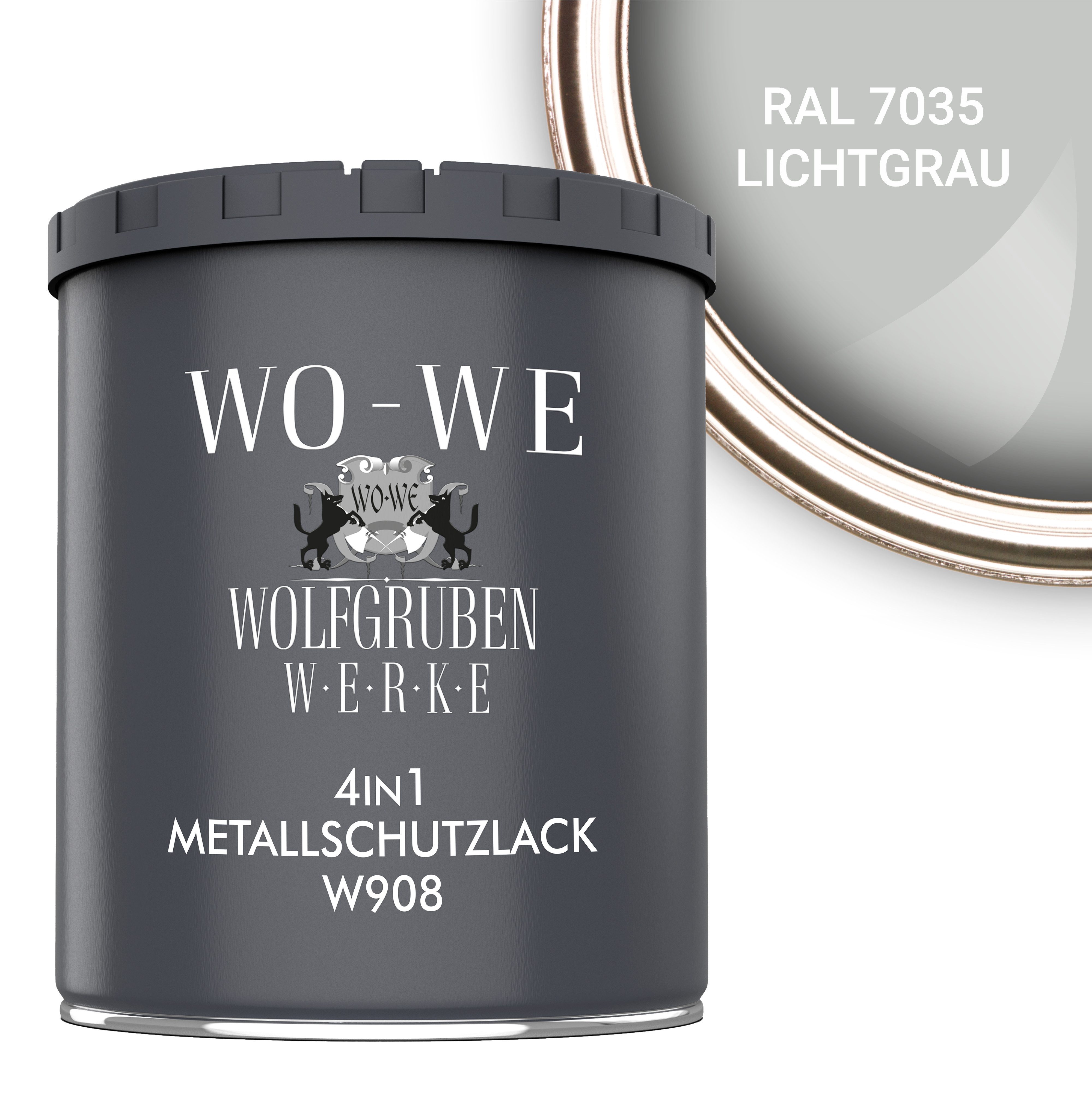 WO-WE Metallschutzlack 4in1 Metalllack Metallfarbe Metallschutzfarbe W908, 0.75L - 2,5L, Außenbereich