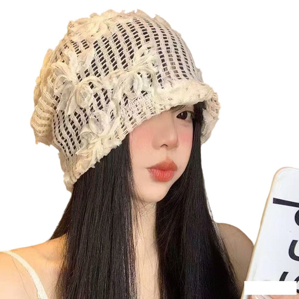 nsihing Beanie Damen Sommer-Strickmützen,Locker sitzende Strickmütze Spitzenblumen Leichte Jacquard-Strickmütze, geeignet für den urbanen Alltag.
