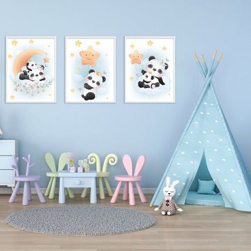 Tigerlino Poster Panda 3er Set Kinderzimmer Bilder Babyzimmer Kinderposter