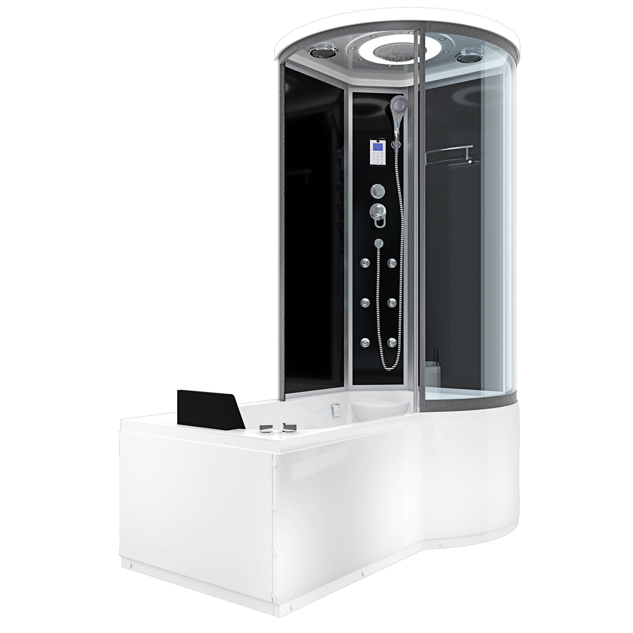 AcquaVapore Grossraumdusche Whirlpool Wanne Duschkabine sw K55-L31-WP-ALL 170x, Sicherheitsglas ESG, Integrierte Massagedüsen, Moderner Touchscreen, Rutschsicher, Schnelle