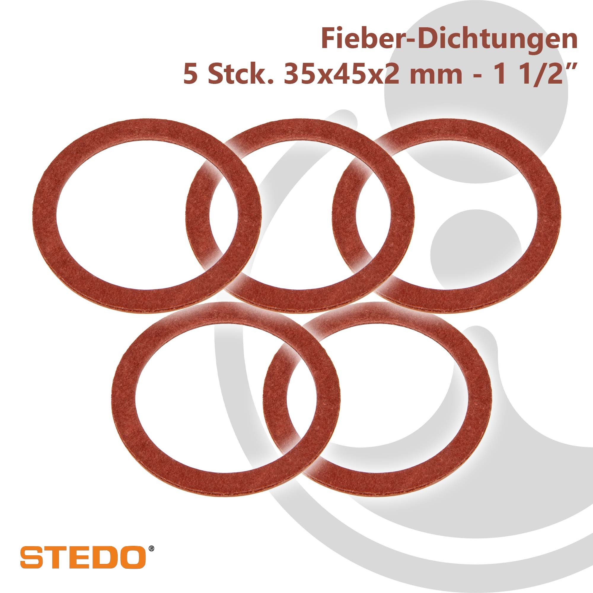 Stedo Gewindefitting Fiber Flachdichtung, für Sanitär-Heizungsbau (Vulkanfiber), 35 x 45 x 2 mm (5 Stück)